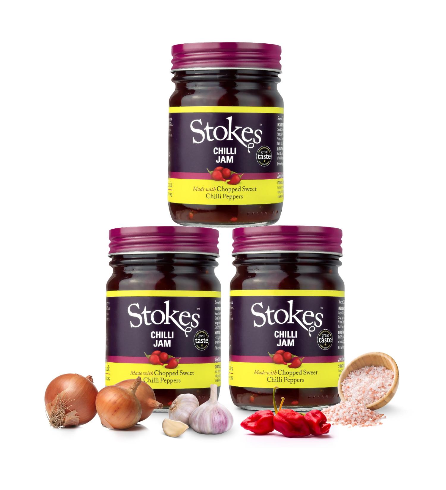 Stokes Chilli Jam 3PK Delicious Sweet Chilli Jam Perfect With Cheese & Biscuits Award Winning Sweet & Spicy Chilli Jam Made With Sweet Chillies & Red Peppers Smoky & Savoury 250g Glass Jar - Buy Online on GoSupps.com