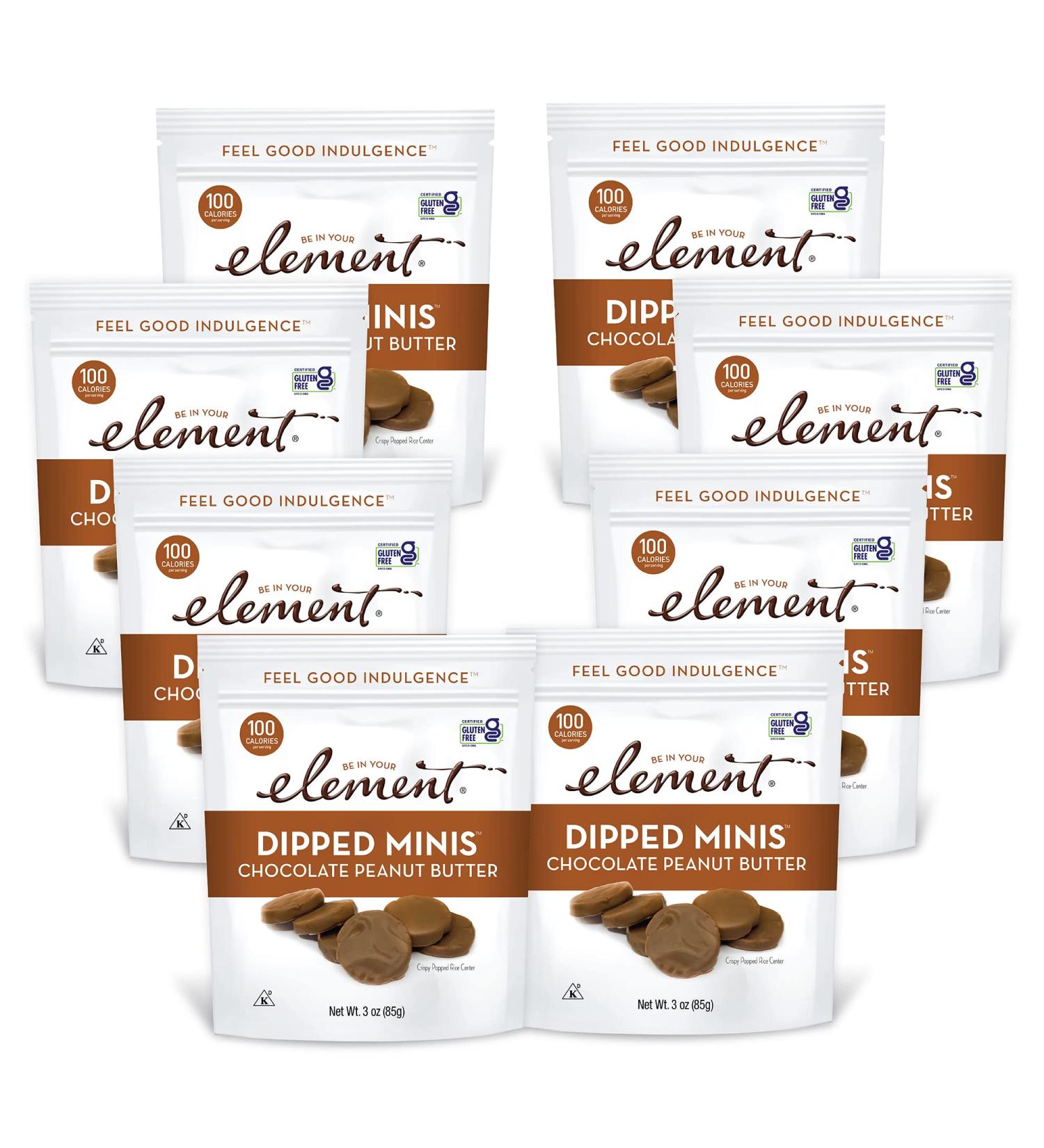 Element Snacks Chocolate Peanut Butter Dipped Minis (Pack of 8) - All-Natural Rice Healthy Snacks - Gluten-Free & Kosher - 3 Ounce - Buy Online on GoSupps.com