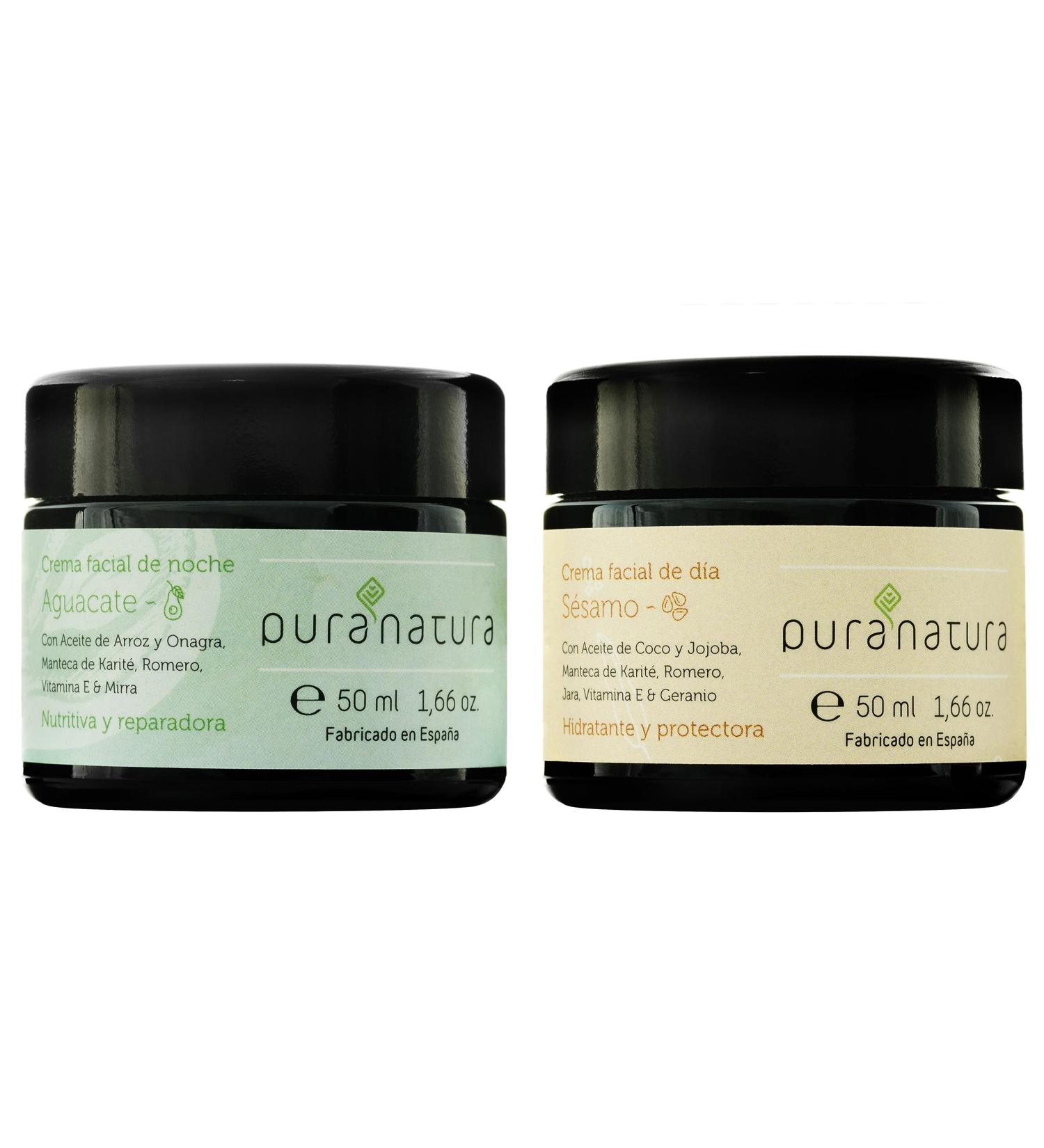 Puranatura Pack of 2 x 50 ml face cream for day and night nourishing antiage organic cream moisturizing and hydrating vegan natural organic creams - Buy Online on GoSupps.com