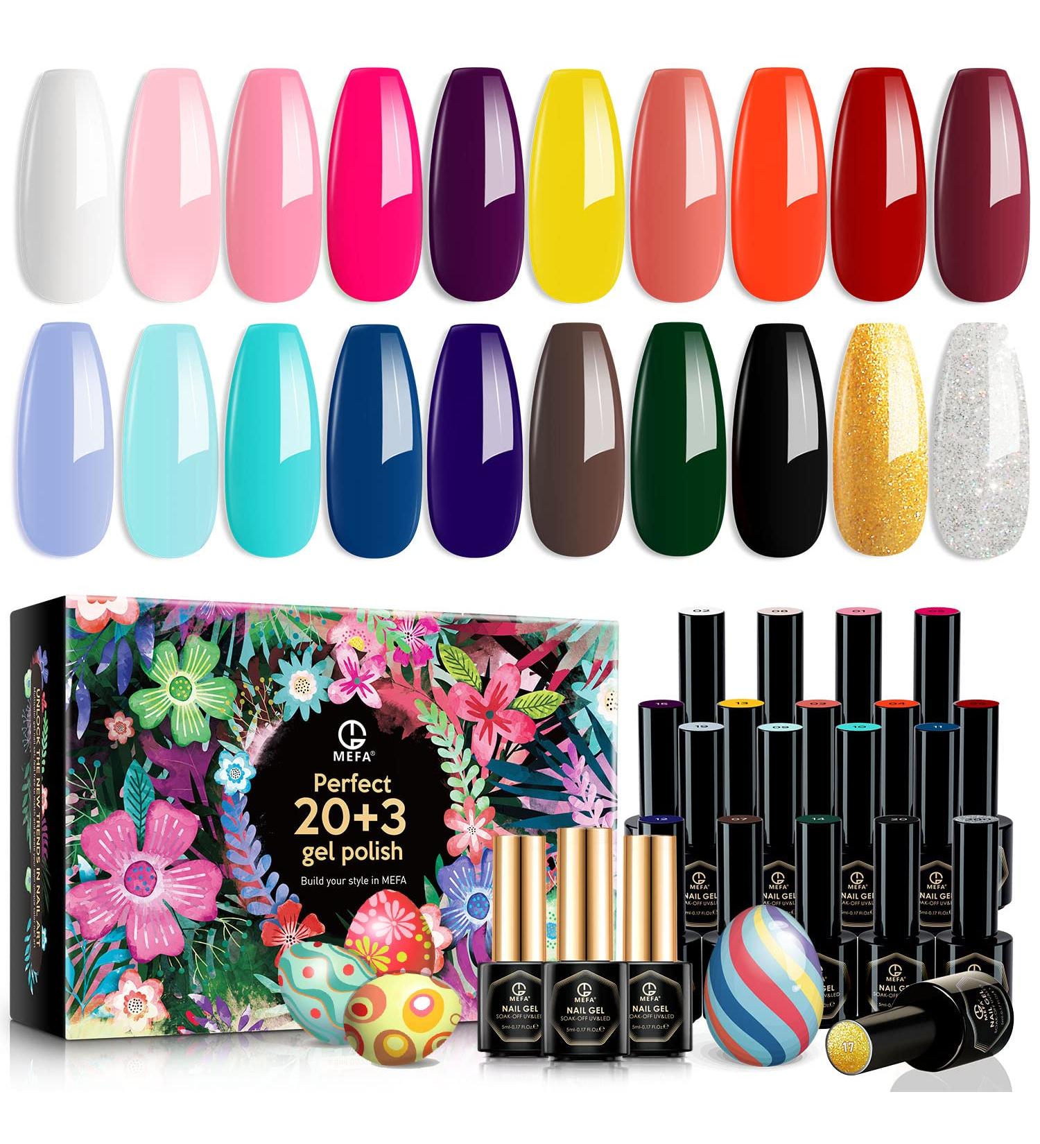 MEFA 23 Pcs Gel Nail Polish Set - Spring Collection with Glossy & Matte Top Coat, Base Coat, Black Glitter, White, Pink, Blue Colors - Perfect Gift for Starter Manicure - Salon Quality - F-Love Letters - Buy Online on GoSupps.com