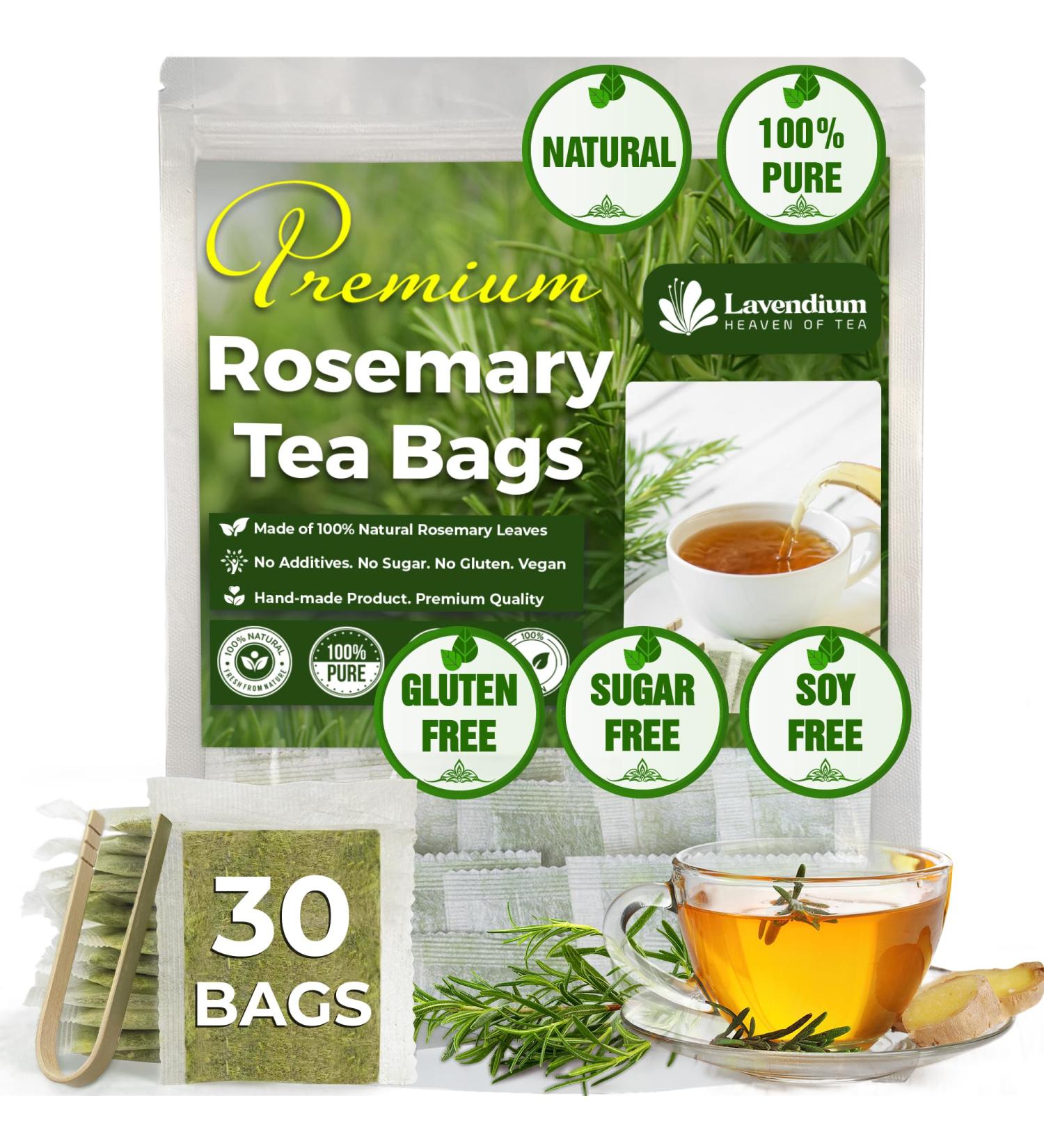 Lavendium Premium 30 Rosemary Tea Bags 100% Natural & Pure from Rosemary Leaves. Loose Leaf Rosemary Herbal Tea. Made with Natural Material Tea Bags. No Sugar No Caffeine No Gluten Vegan. - Buy Online on GoSupps.com