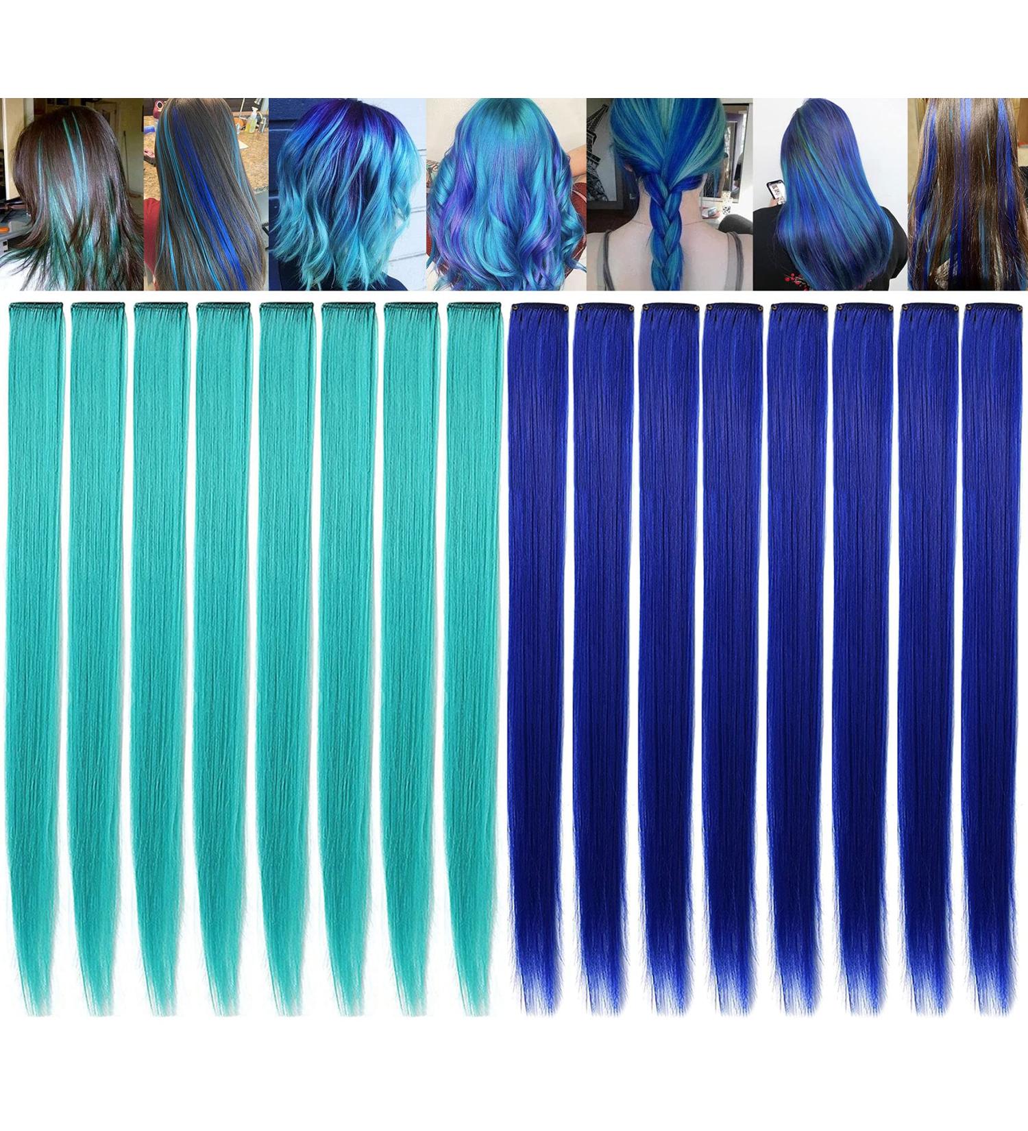 Jchdwsguo 16-Piece Turquoise Blue Clip-in Hair Extensions - 21 inch Heat-Resistant Synthetic Highlights for Women & Girls - Perfect for Holiday Parties - Buy Online on GoSupps.com