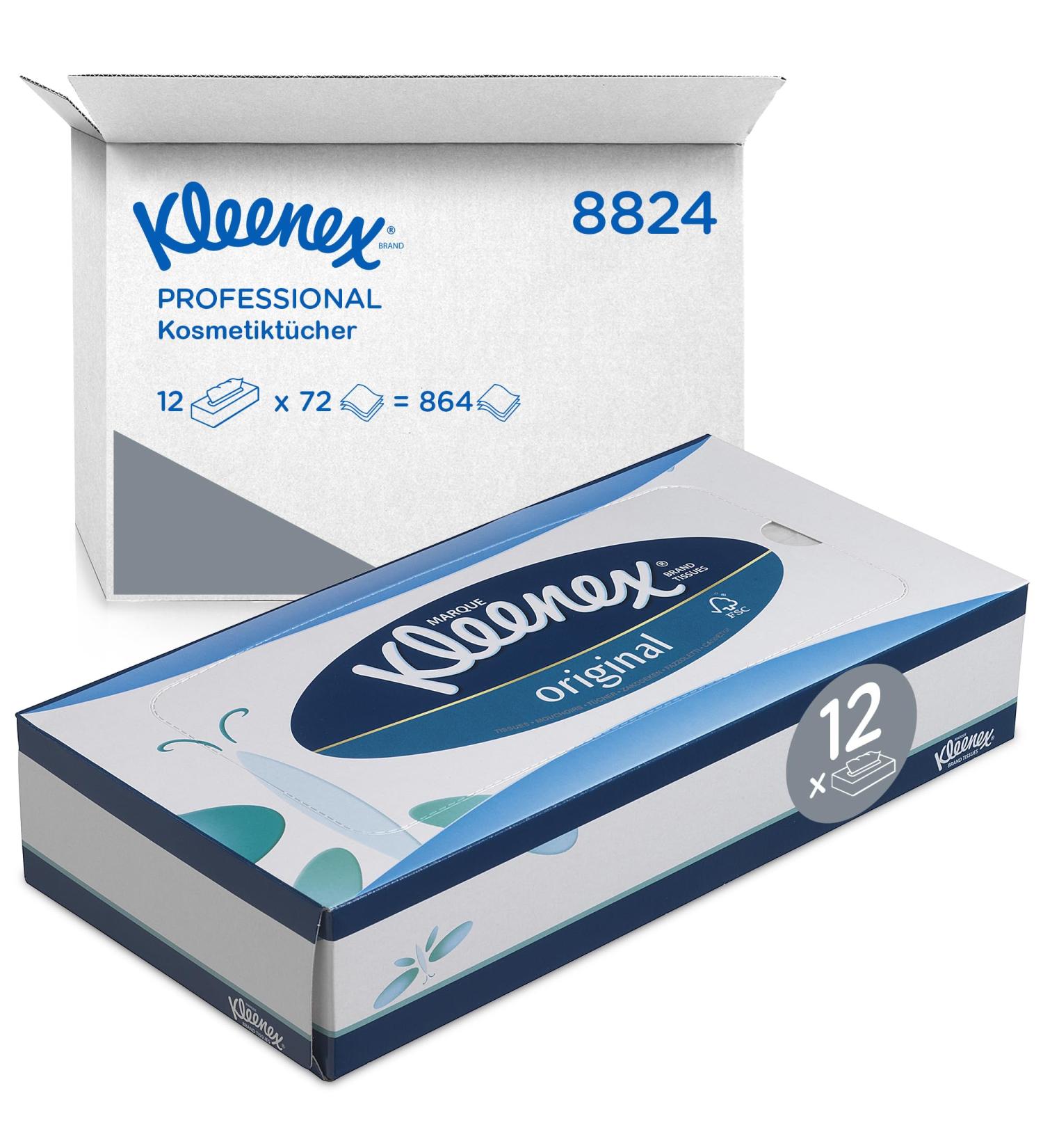 Kleenex Handkerchief Box 8824 - Soft Robust Absorbent 12 Pack of 72 Perfume-Free 3-Layer Paper Handkerchiefs | International Shipping Available - Buy Online on GoSupps.com