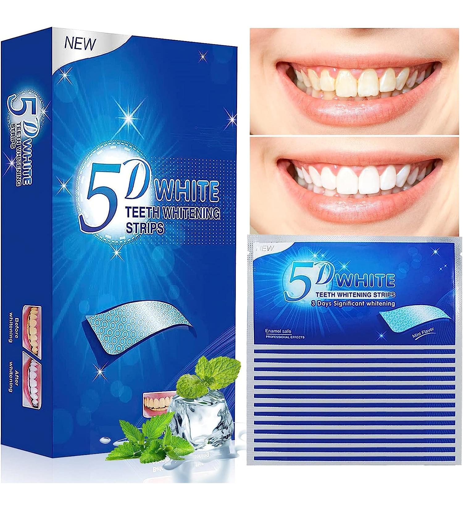Whitening Strips - 28 Stripes for White Teeth Safe Enamel Whitening Non-Sensitive Tooth Bleach Removes Stains | 14 Sessions - Buy Online on GoSupps.com