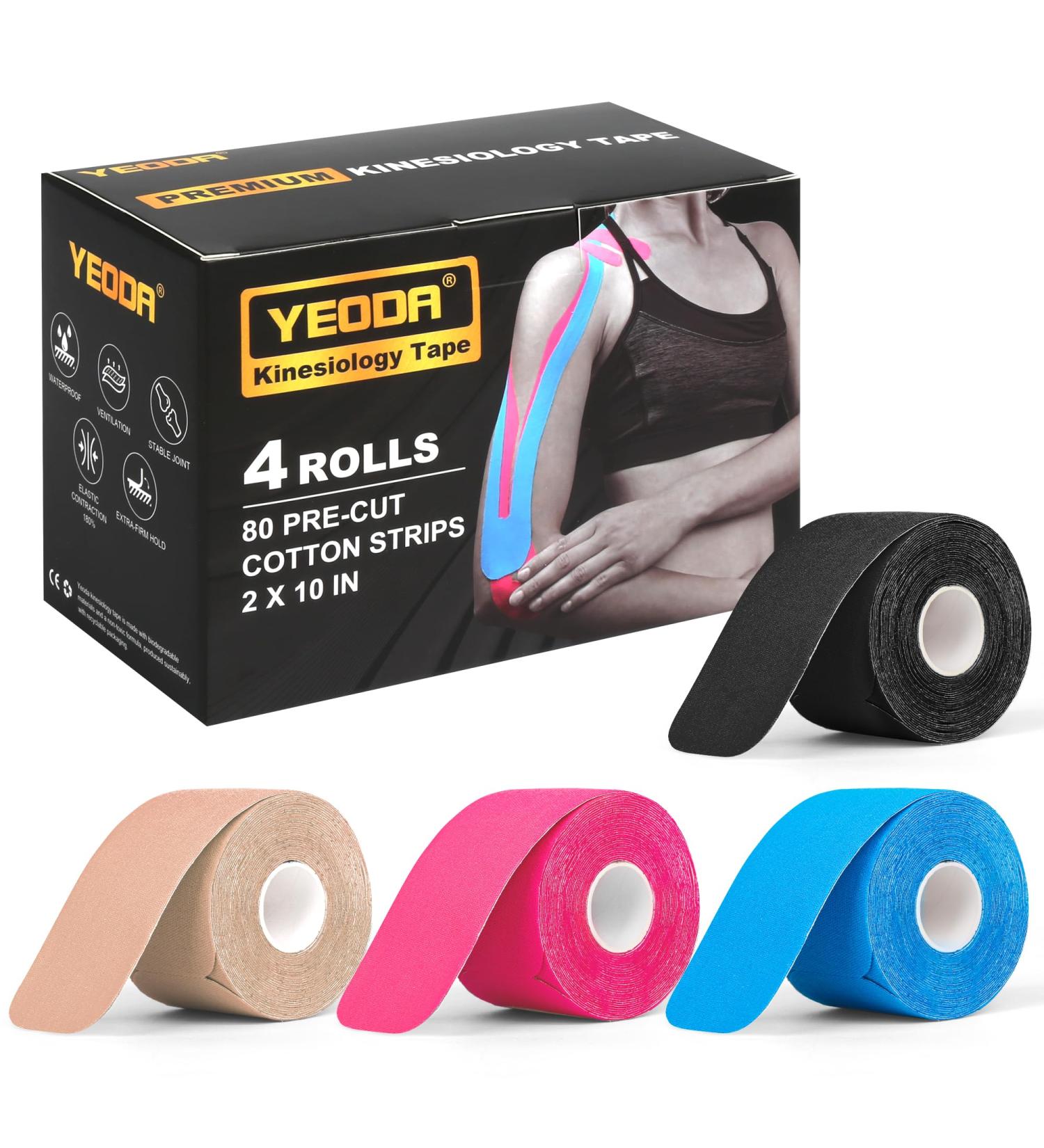 Buy Elastic Kinesiology Athletic Tape - 80 Precut Strips in 4 Rolls | International Shipping Available - Buy Online on GoSupps.com