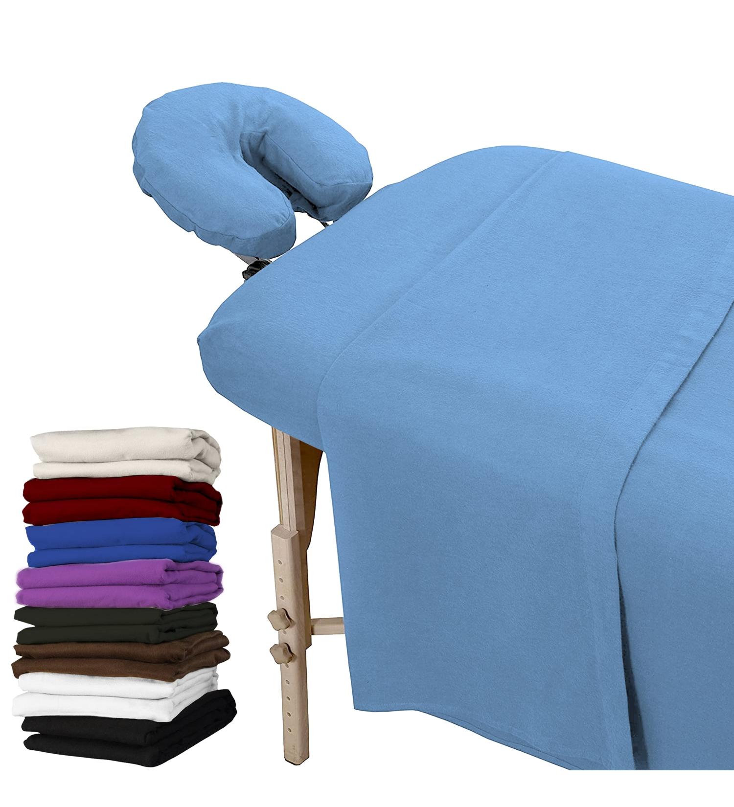 London Linens 3 Piece Massage Table Sheets Set - 100% Natural Cotton Flannel - Light Blue - Buy Online on GoSupps.com