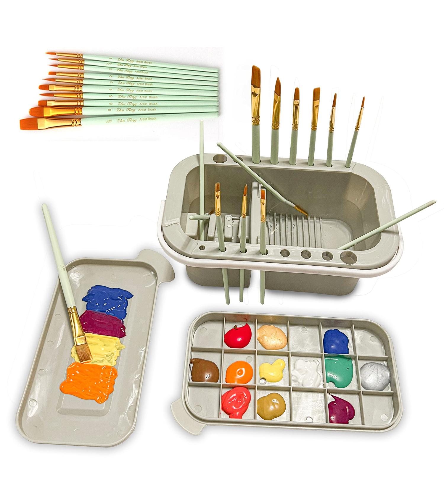 Simplify Aesthetic Paint Palette with 10 Brushes - Acrylic and Watercolor Brush Cleaner, Holder, and Organizer for Water-Based Paints - Buy Online on GoSupps.com