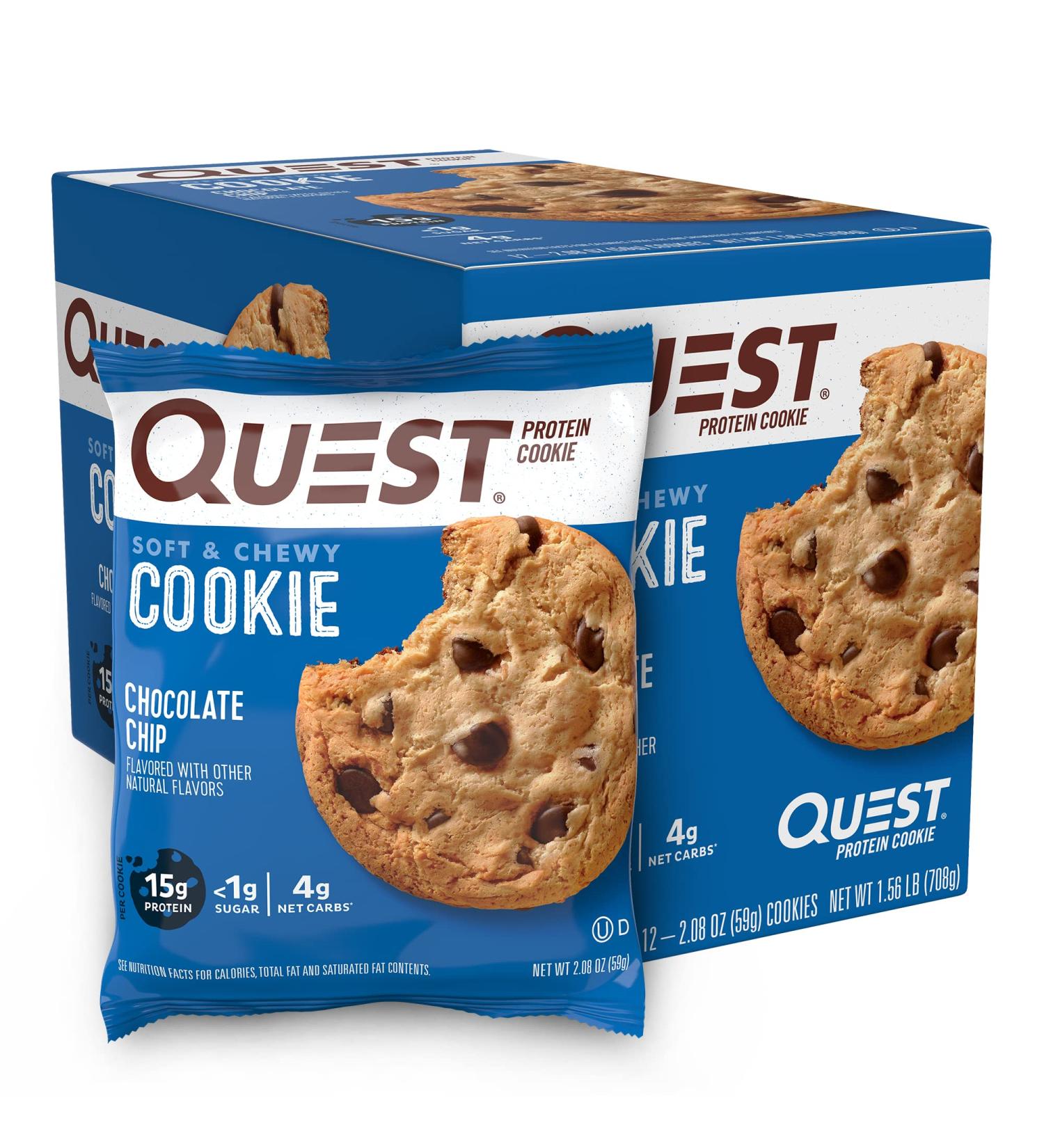 Quest Nutrition Protein Cookie, Chocolate Chip, 2.08 Ounce, Pack of 12