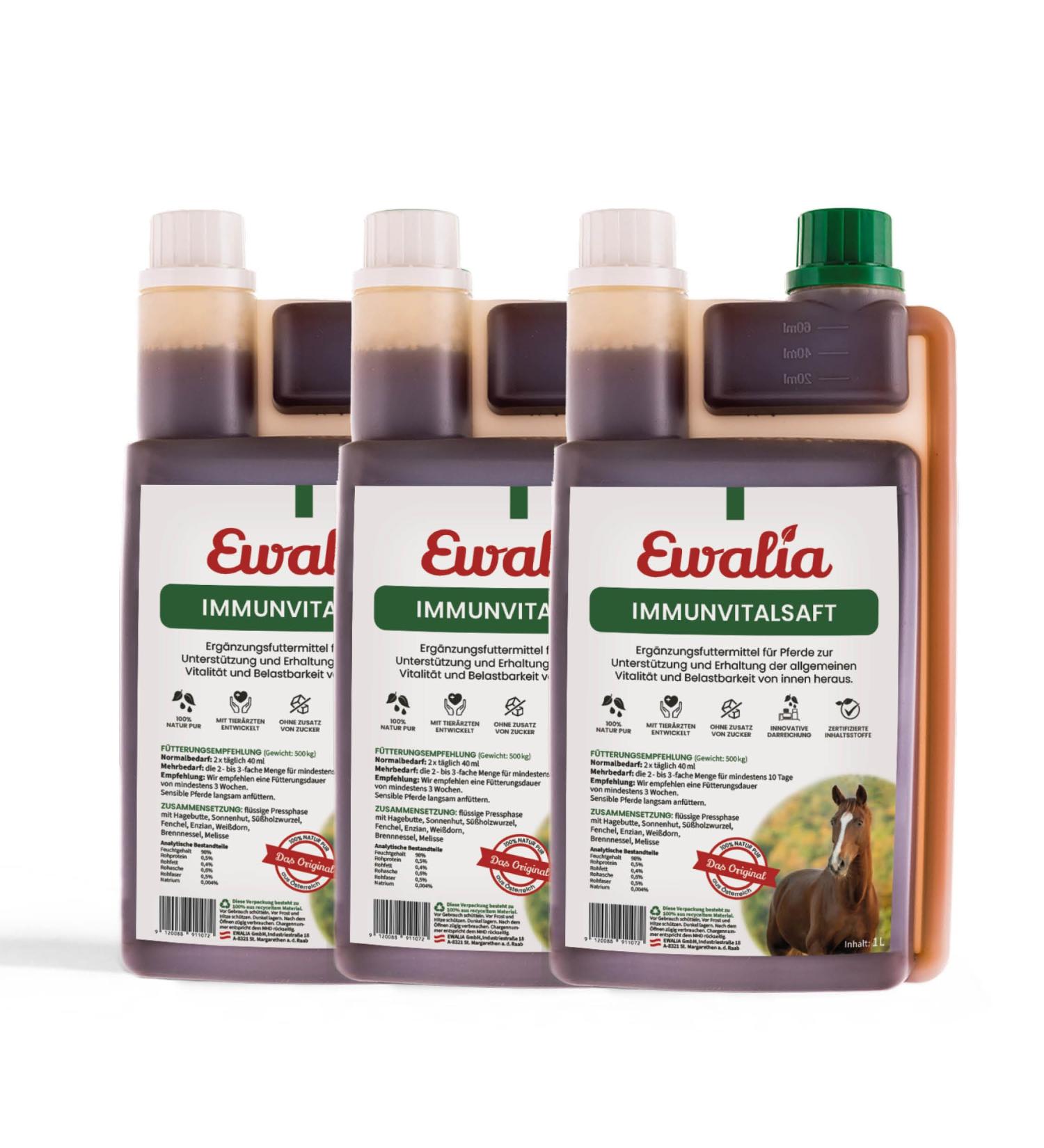 Ewalia Immune Juice Fortifying Food Supplement for Horses Promotes General Well-being Natural Support for Vitality and Resilience 100% Pure Natural 3 x 1 L - Buy Online on GoSupps.com