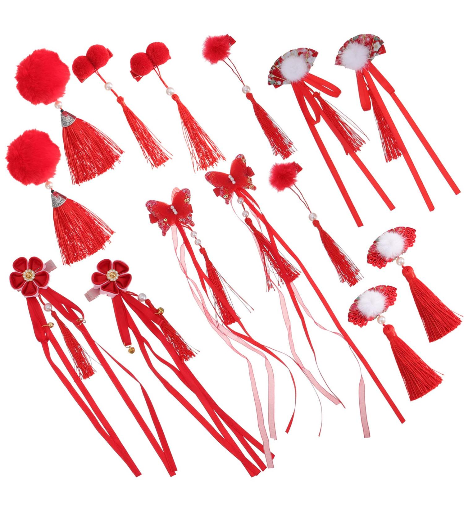 Lurrose 7 Pairs Chinese Spring Festival Hair Clips Hair Pins Hair Barrettes Chinese New Years Hair Accessories - Buy Online on GoSupps.com