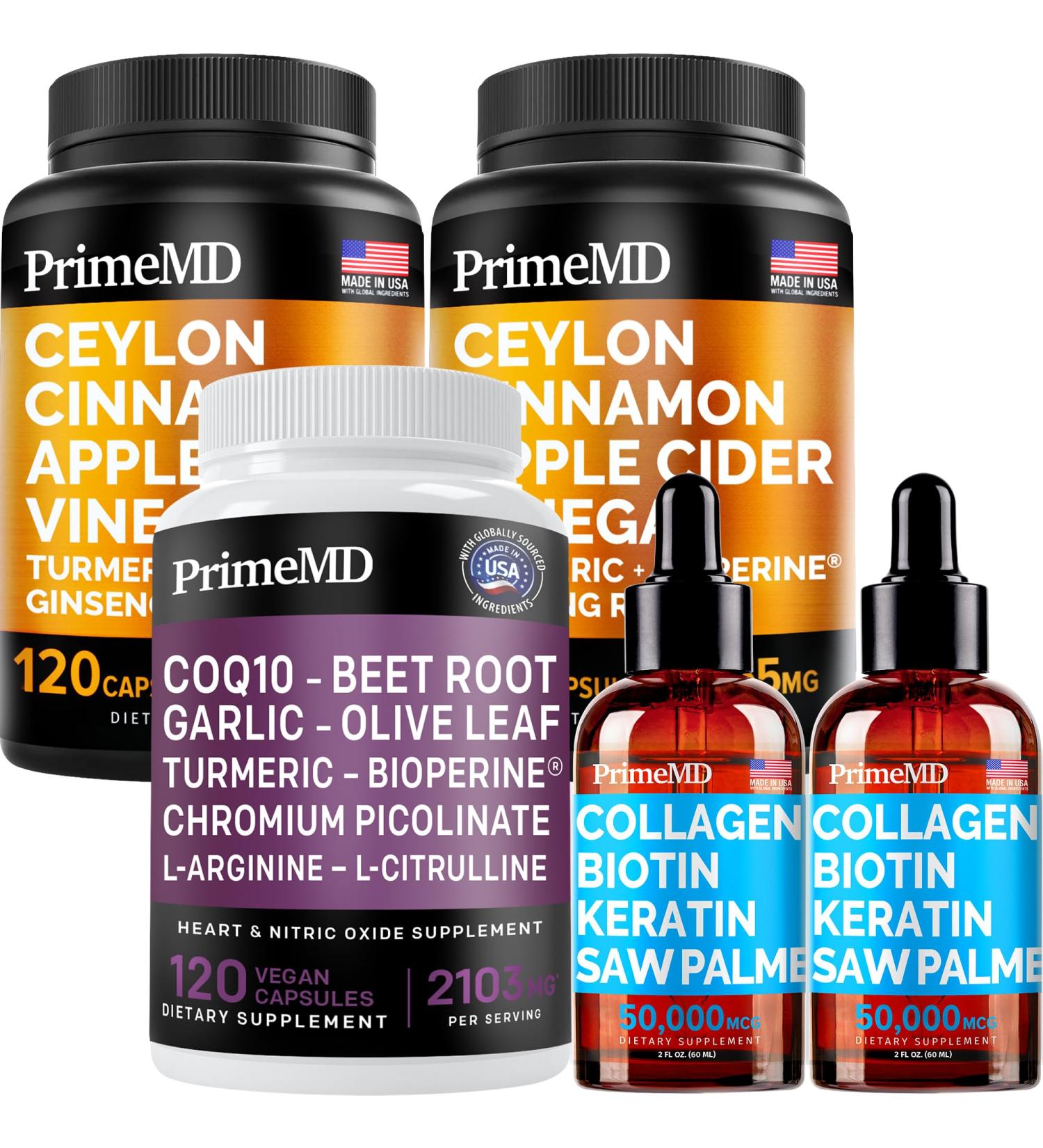 Liquid Collagen Biotin (2pk) Ceylon Cinnamon (2pk) and Nitric Oxide (1pk) Supplement Bundle - Potent Vitamins for Hair Skin Nails Heart Metabolism & Lipid Support - Non-GMO Vegan Gluten-Free - Buy Online on GoSupps.com