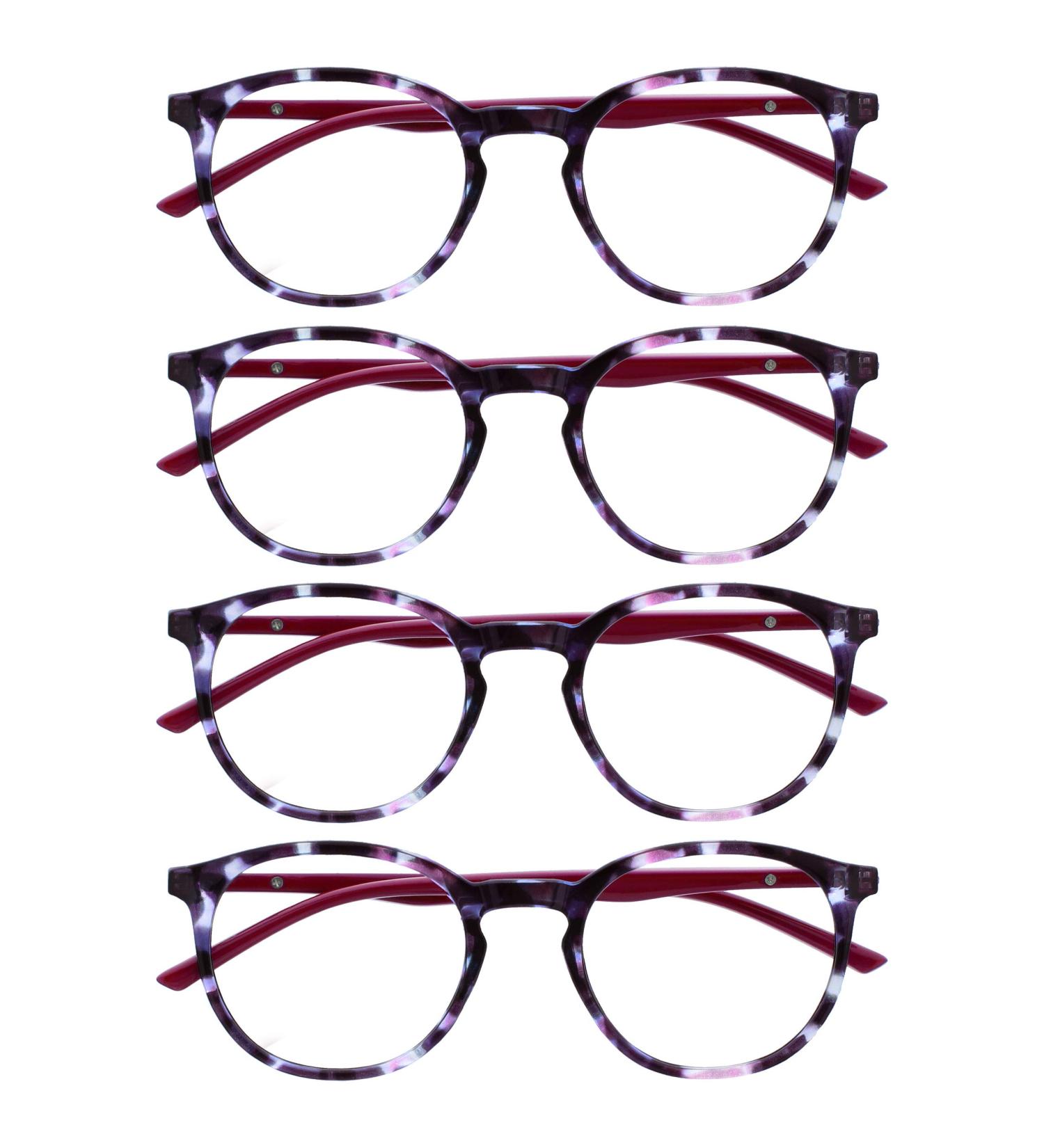 Opulize Met Reading Glasses 4 Pack | Slim Round Frame | Spring Hinges | Scratch-Resistant | Stylish Purple Tortoise & Cherry Red | Unisex +1.50 Diopter - Buy Online on GoSupps.com