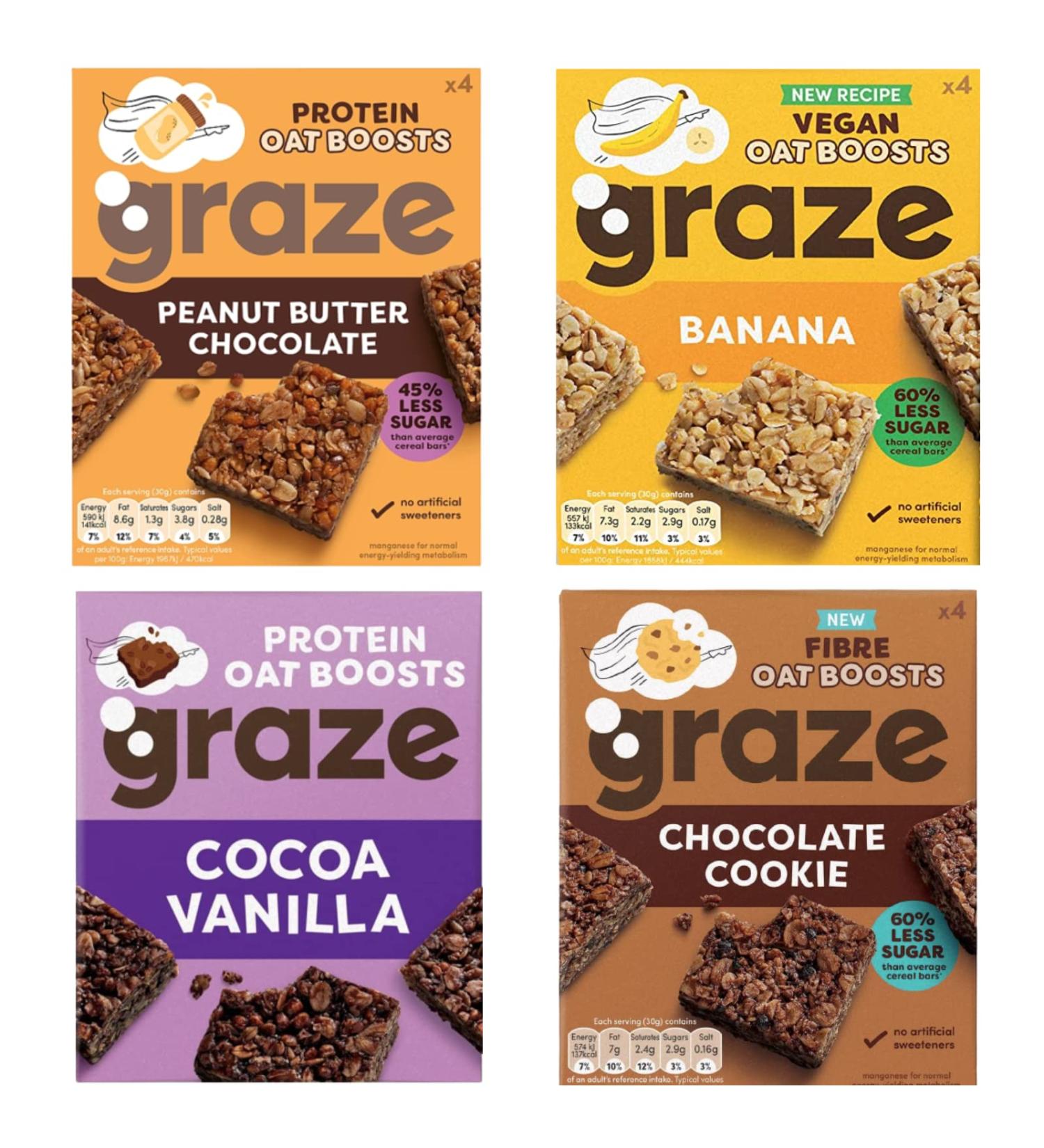 Graze Protein Oat Bars Healthy Snacks Whole Grain Oats Natural Flavours High Fibre Less Sugar (16 Snacks 4 Packs of 4 x 30g) - Buy Online on GoSupps.com
