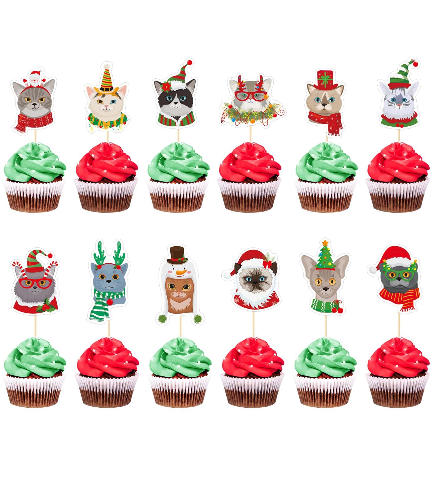 Cat Themed Christmas Cupcake Toppers Santa Cat Cupcake Toppers Kitten Christmas Birthday Cake Picks Christmas Baby Shower Decor Merry Christmas Party Supplies Cat Christmas Decorations 24 Pcs - Buy Online on GoSupps.com
