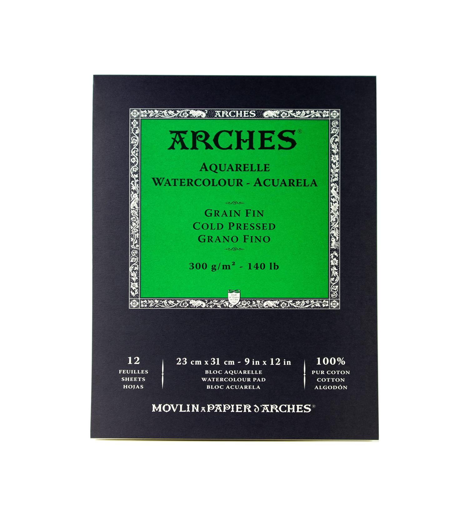 Arches Watercolor Pad 9x12 100% Cotton 140 lb - 12 Sheet Cold Press Art Paper for Watercolor, Gouache, Ink, Acrylic - Natural White - Buy Online on GoSupps.com