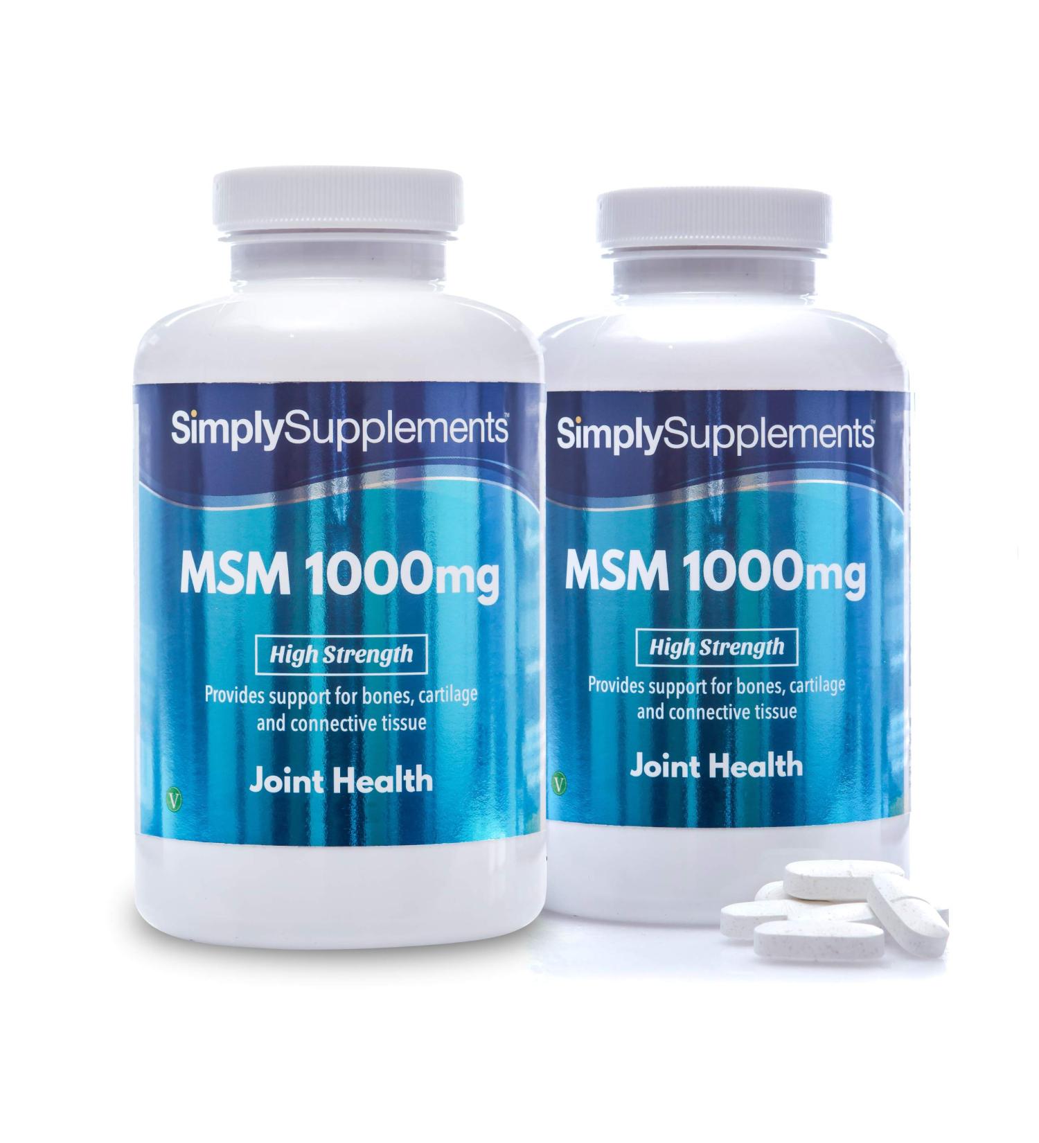 MSM 1000mg Tablets - Super High Strength Formula | 360 Tablets - 6 Month Supply | Vegetarian-Friendly - Buy Online on GoSupps.com
