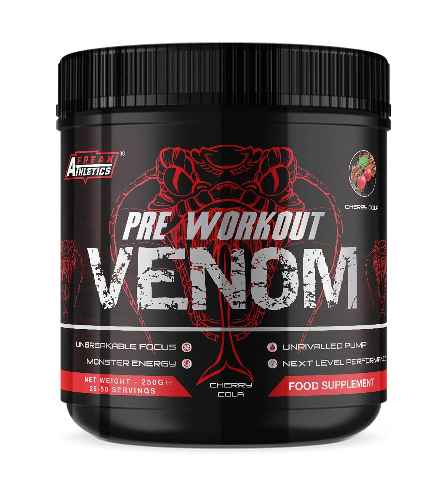 Pre Workout Venom 'Cherry Cola' by Freak Athletics | Elite Level Pump Pre Workout Supplement - Made in UK - Buy Online on GoSupps.com