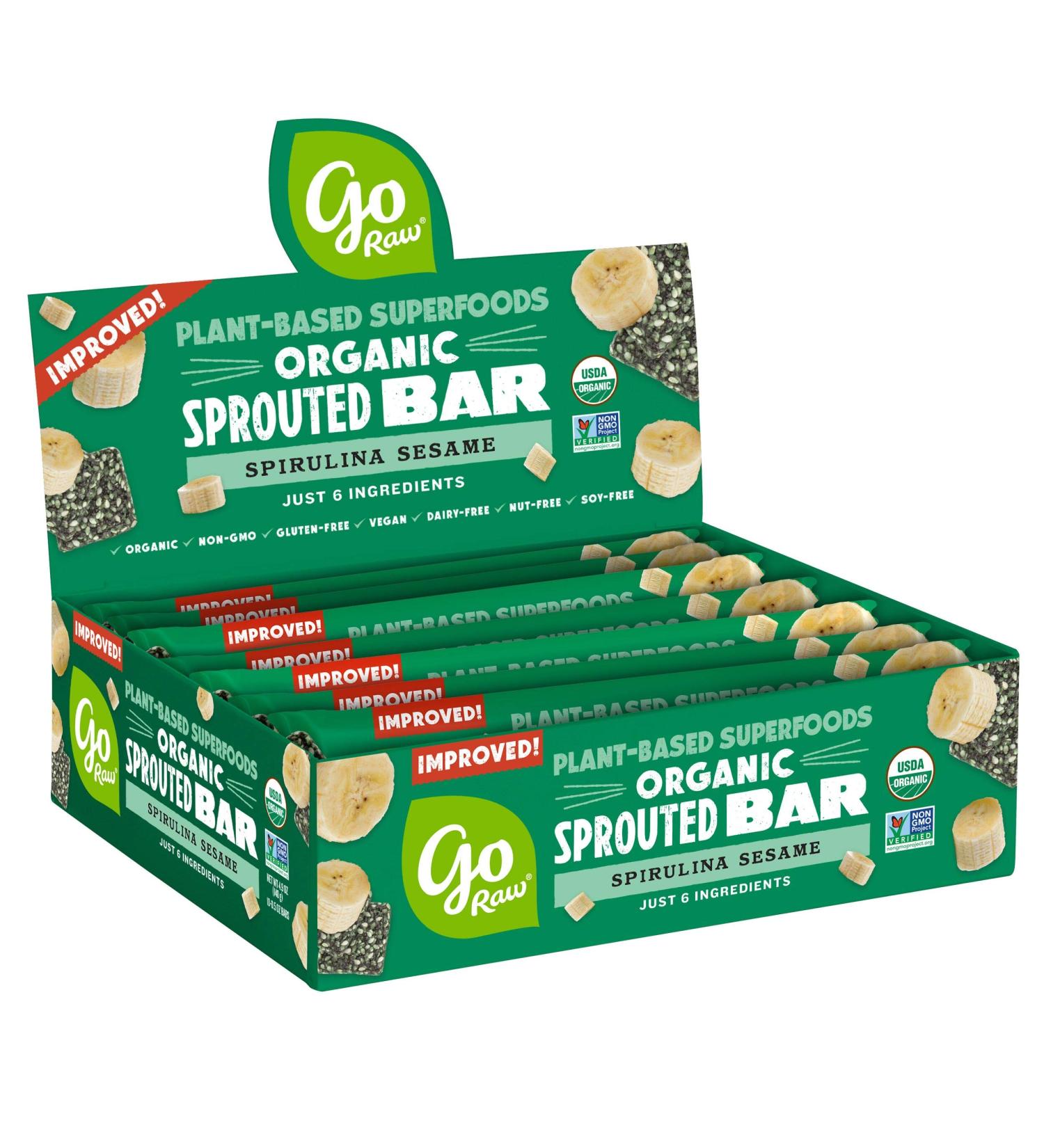 Go Raw Spirulina Sesame Seed Bars - Keto, Gluten-Free, Vegan, Organic, Paleo (10 Pack) - Buy Online on GoSupps.com