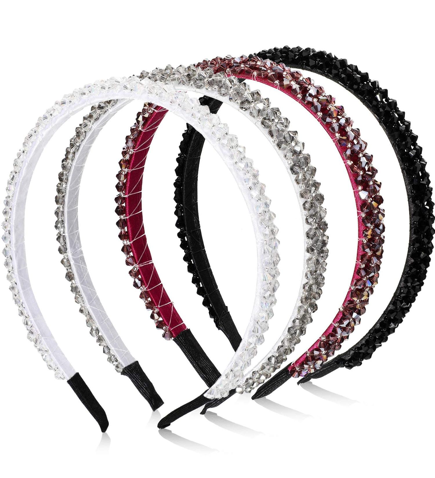 WILLBOND 4-Piece Crystal Rhinestone Headbands - Non-Slip Beaded Hair Accessories for Women and Girls - Black, White, Purple, Gray - 1.2cm - Bling Bling Hair Bands - Buy Online on GoSupps.com