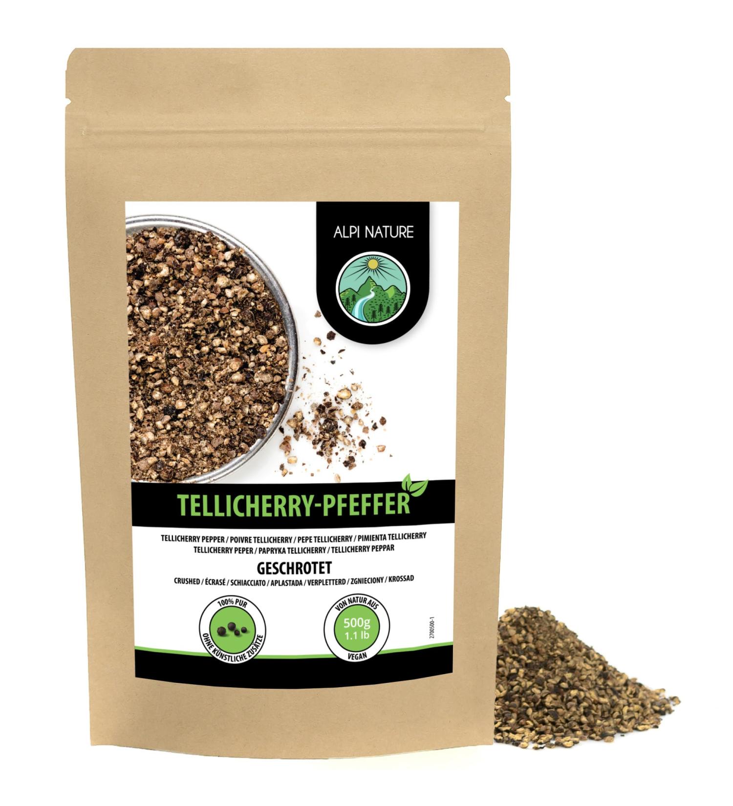  Alpi Nature Alpi Nature Crushed Tellicherry Black Pepper 500g Coarsely Ground Tellicherry Pepper Grains - Buy Online on GoSupps.com