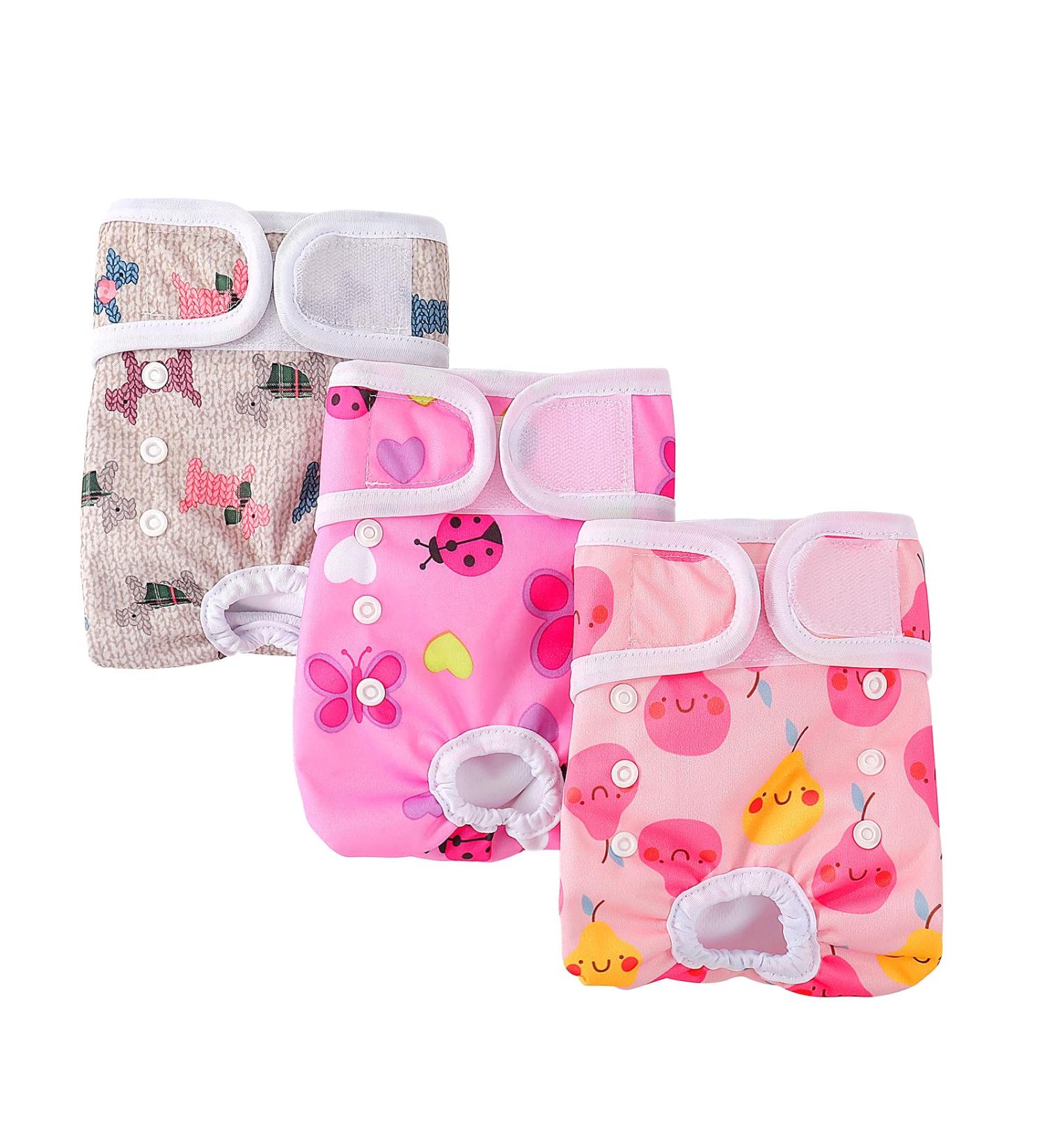 Demigreat High-Suction Dog Diapers for Bitches - 3 Piece Adjustable Bandages in Pink Flower Design | Size L for Comfortable Fit - Buy Online on GoSupps.com