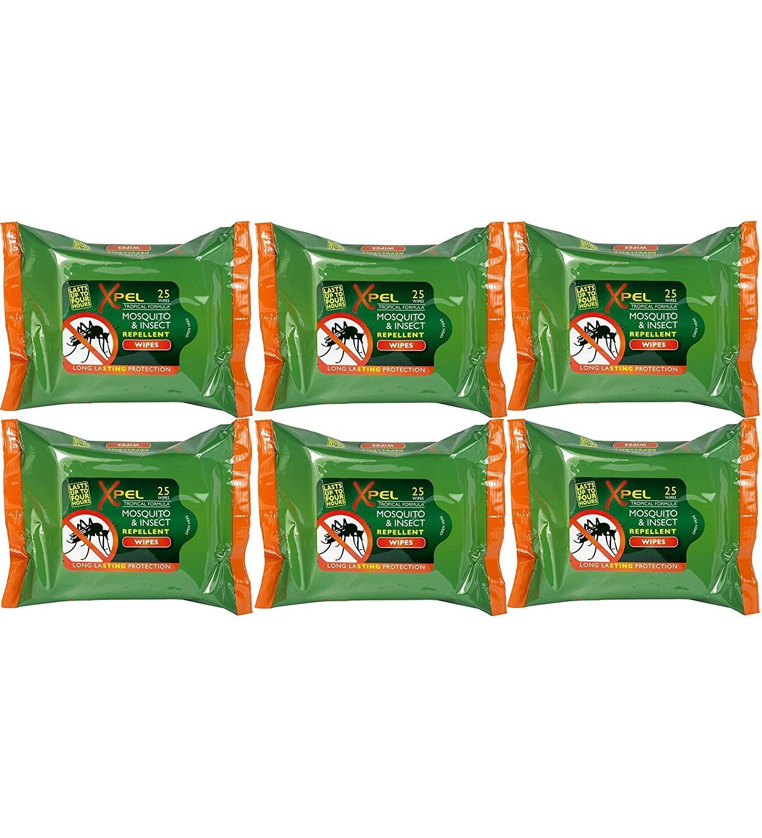 Xpel Insect Mosquito REPELLENT WIPES Tropical Formula 25 wipes (6)