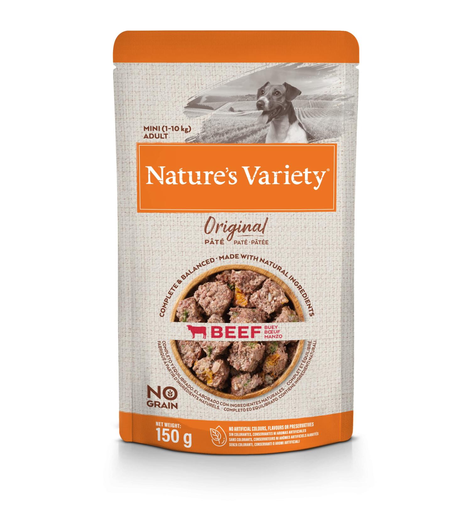 Nature's Variety Original No Grain - Mini Adult Dog P t with Beef - Box of 8 x 150 g - Buy Online on GoSupps.com