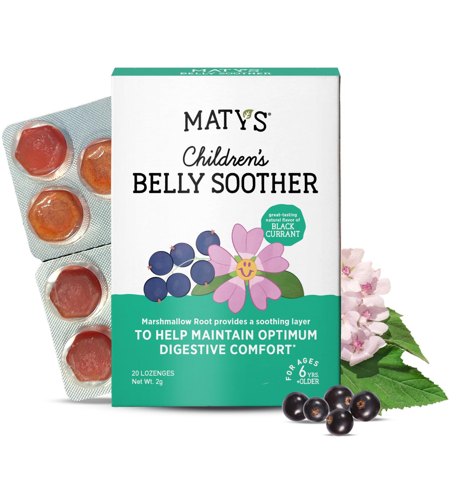 Matys Kids Belly Soother Lozenges for Ages 6 Years Old + Yummy Black Currant Flavor Stomach Ache Relief for Childrens Upset Tummy & Digestive Comfort Sugar Free Vegan Dye Free 20 Count - Buy Online on GoSupps.com