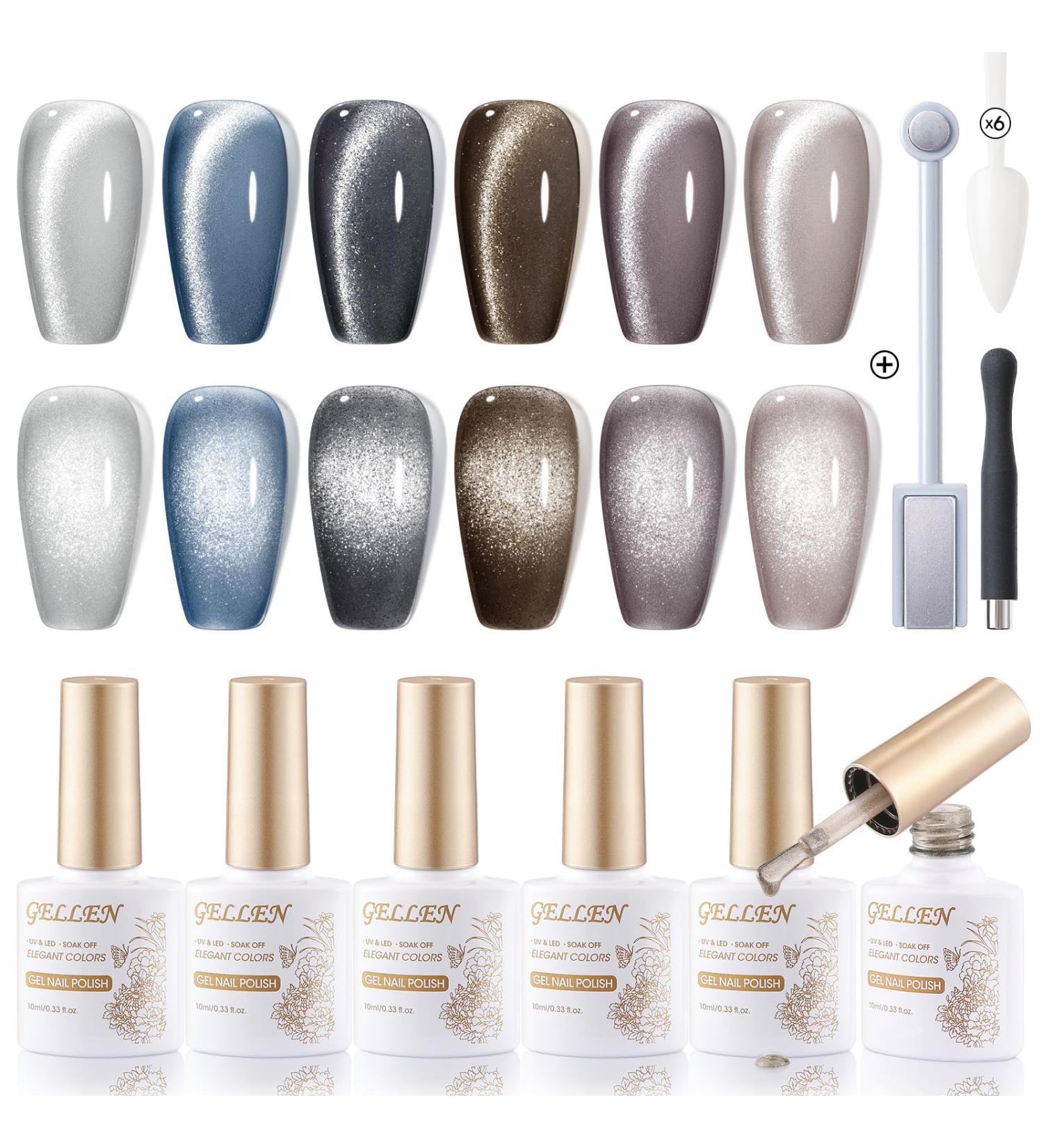 Gellen Cat Eye Gel Nail Polish Kit - Silver Series Cat Eye Gel 6 Colors Soak off Nail Art Gel Gel Polish 10ml - Buy Online on GoSupps.com