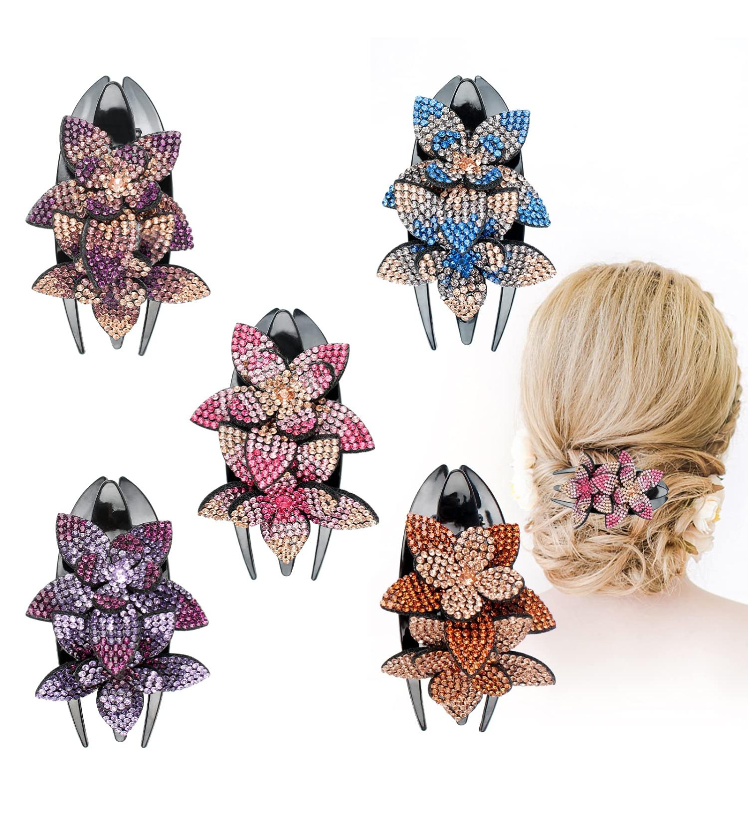 Haisheng 5-Piece Rhinestone Flower Hair Clips - Vintage Slipproof Hair Gripper & Pearl Hair Jewelry for Women & Girls - Perfect for Weddings & Styling - Buy Online on GoSupps.com