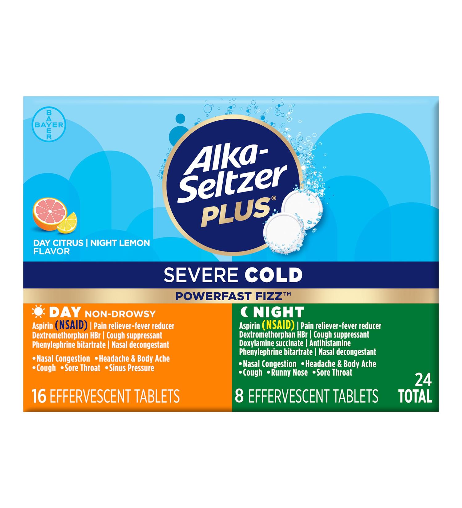 Alka-Seltzer Plus Severe Cold Medicine Day & Night - PowerFast Fizz Effervescent Tablets (24 Count) - Fast Relief for Colds - Buy Internationally - Buy Online on GoSupps.com