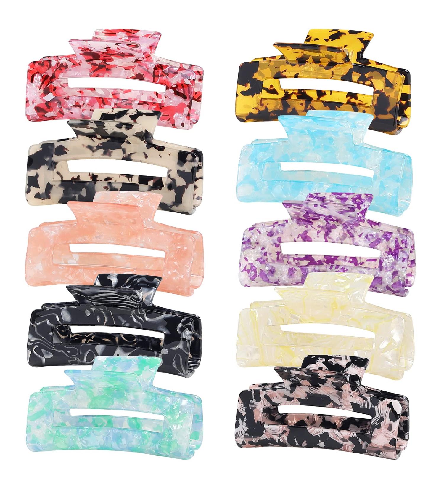 Deviegath 10 Pack Celluloid Rectangular Hair Claw Clips for Women and Girls - Buy Online on GoSupps.com