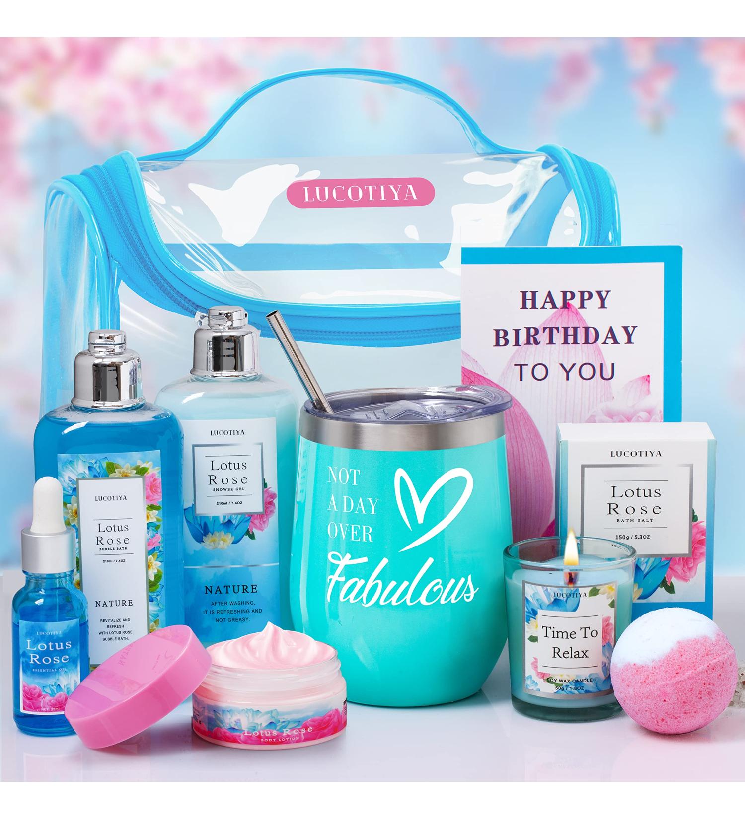 Birthday Spa Gift Set for Women - Lotus Rose Bath & Body Works Baskets | Perfect Present for Mom, Sister, Wife, Auntie | Blue Women's Bubble Bath - Buy Online on GoSupps.com