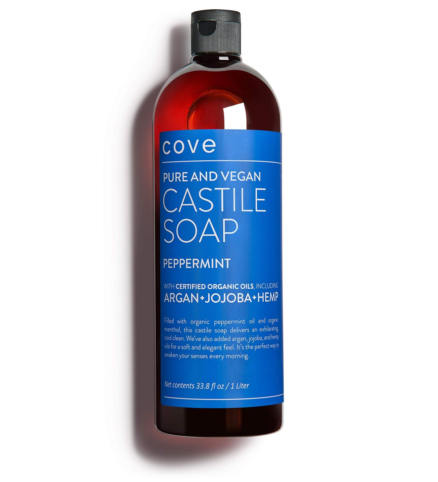 Cove Organic Peppermint Castile Soap - 1 Liter (33.8 fl oz) - Argan, Jojoba, Hemp Oils - Pack of 1 - Buy Online on GoSupps.com