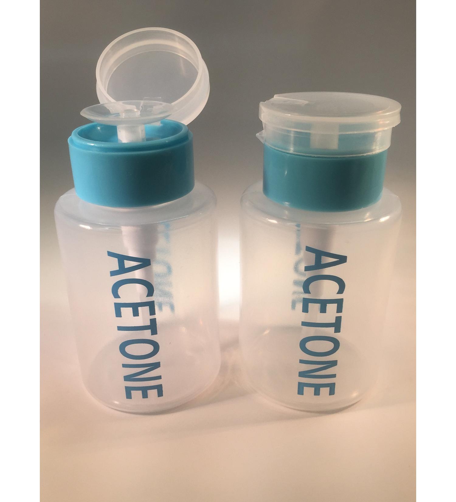 Beauticom 6 Oz Blue Push Down Acetone Labeled Empty Bottle Dispenser (Quantity: 2 Pieces)