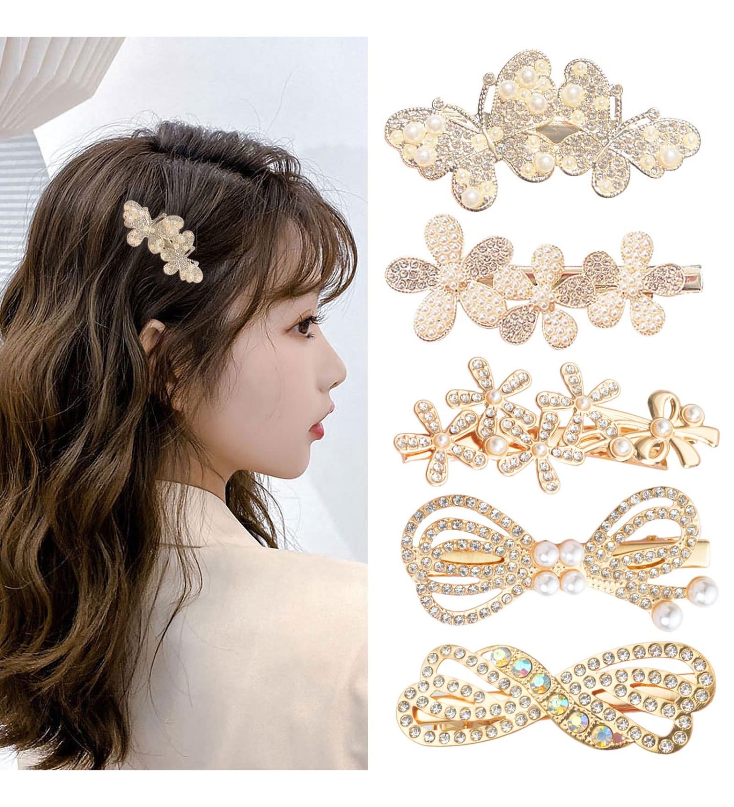 Bakores Sparkly Glitter Rhinestone Hair Barrettes - Set of 5 Fashion Hair Clips for Women and Girls - Buy Online on GoSupps.com