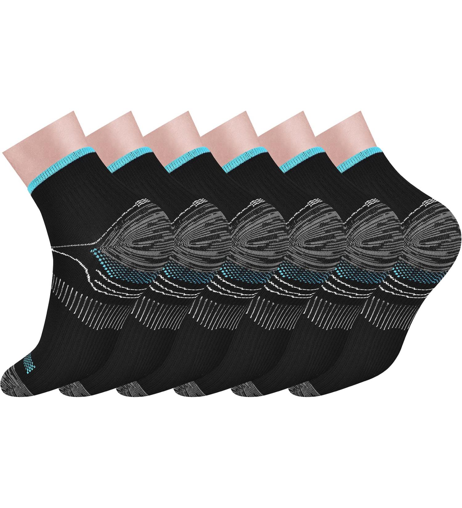 Compression Socks for Plantar Fasciitis - 6/7 Pairs, Men & Women, Low Cut Athletic Socks with Arch Support, L-XL Black/Blue - Buy Online on GoSupps.com