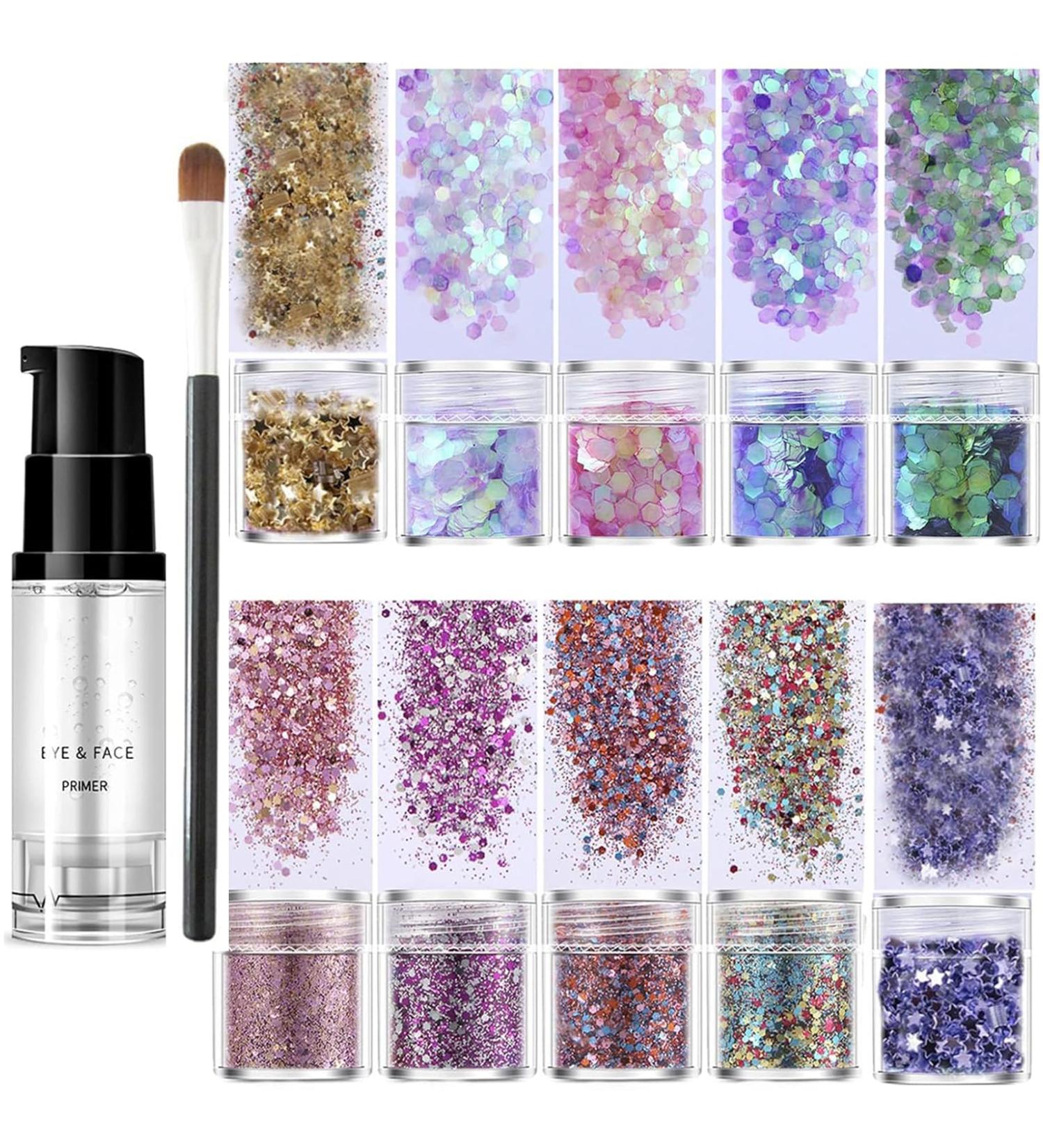 10 Colors Holographic Makeup Glitter Set - Chunky Face & Body Gel for Raves & Festivals - Buy Online on GoSupps.com