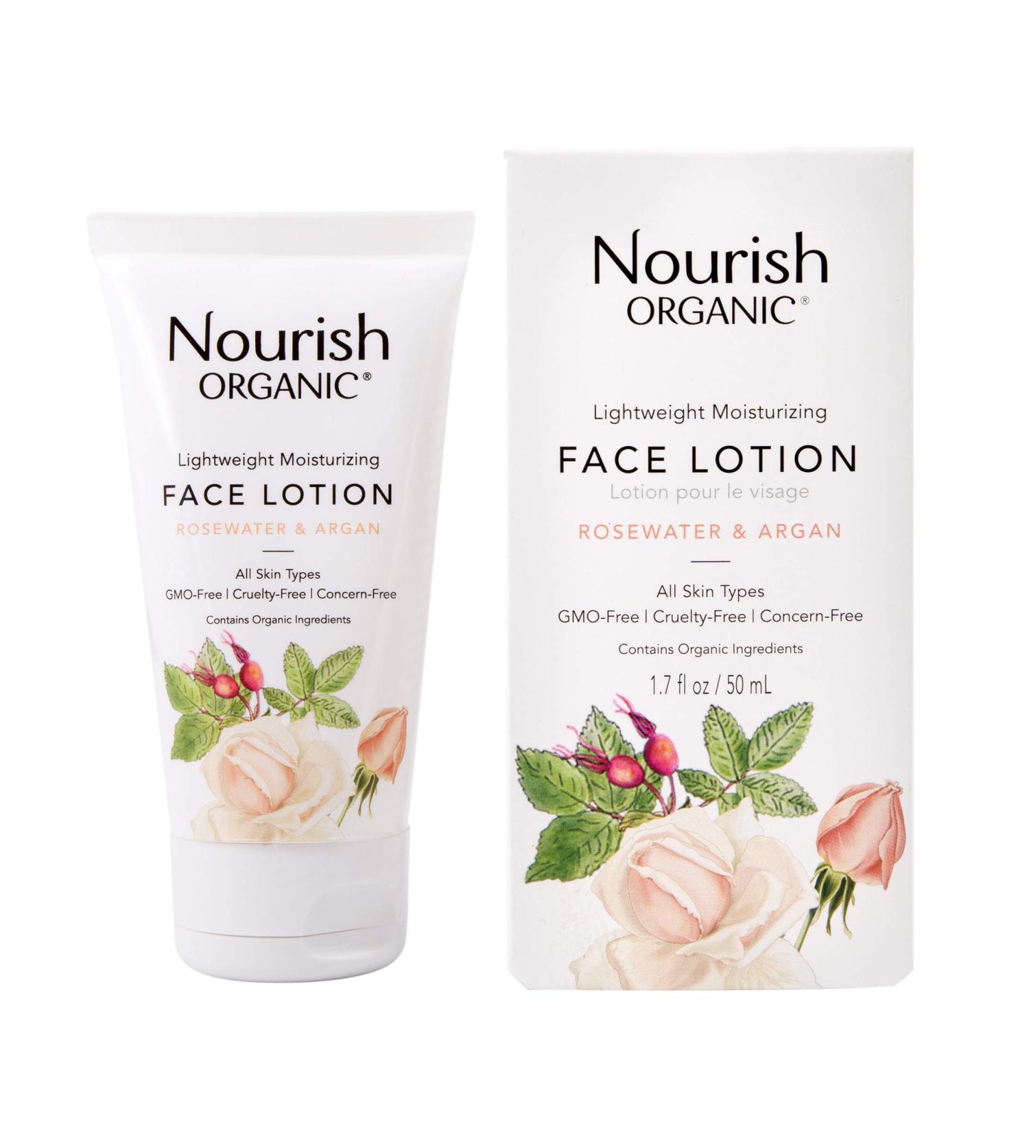 Nourish Organic Rosewater & Argan Face Lotion - Lightweight, Moisturizing, GMO-Free, Cruelty-Free, Vegan | 1.7oz - Buy Online on GoSupps.com
