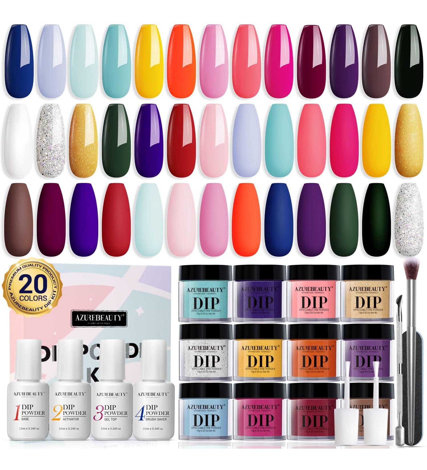 AZUREBEAUTY All Season 20 Color Dip Powder Nail Kit - Classic Spring Summer Starter Kit with 4 Pcs Liquid Set - French Art Manicure DIY Salon Gift Set for Women - Buy Online on GoSupps.com