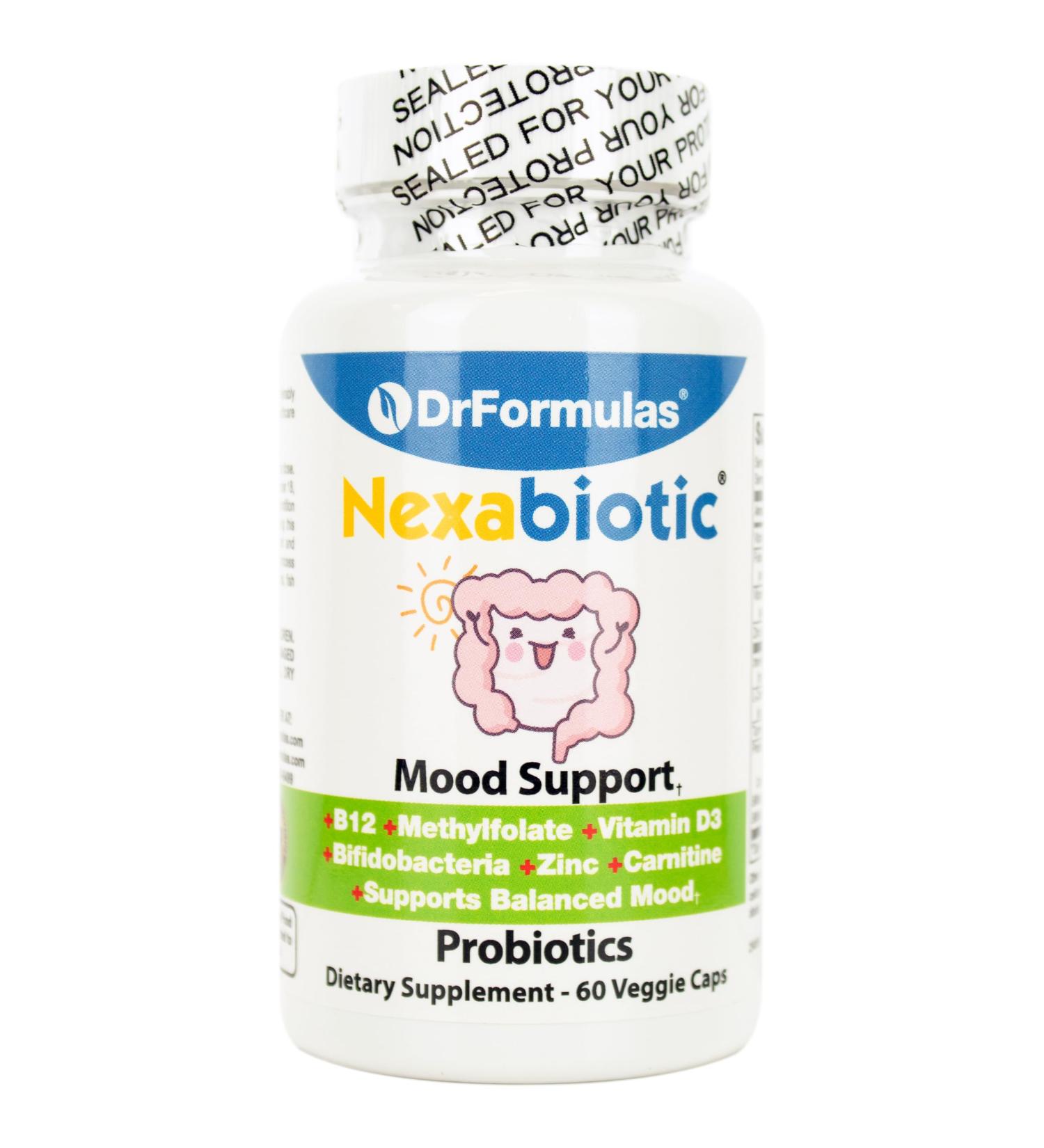 DrFormulas Mood Boost Probiotics for Stress and Calm Methylfolate for Kids Women Men | Nexabiotic Supplement with Bifidobacterium and B-12 60 Count 60 Count (Pack of 1) - Buy Online on GoSupps.com