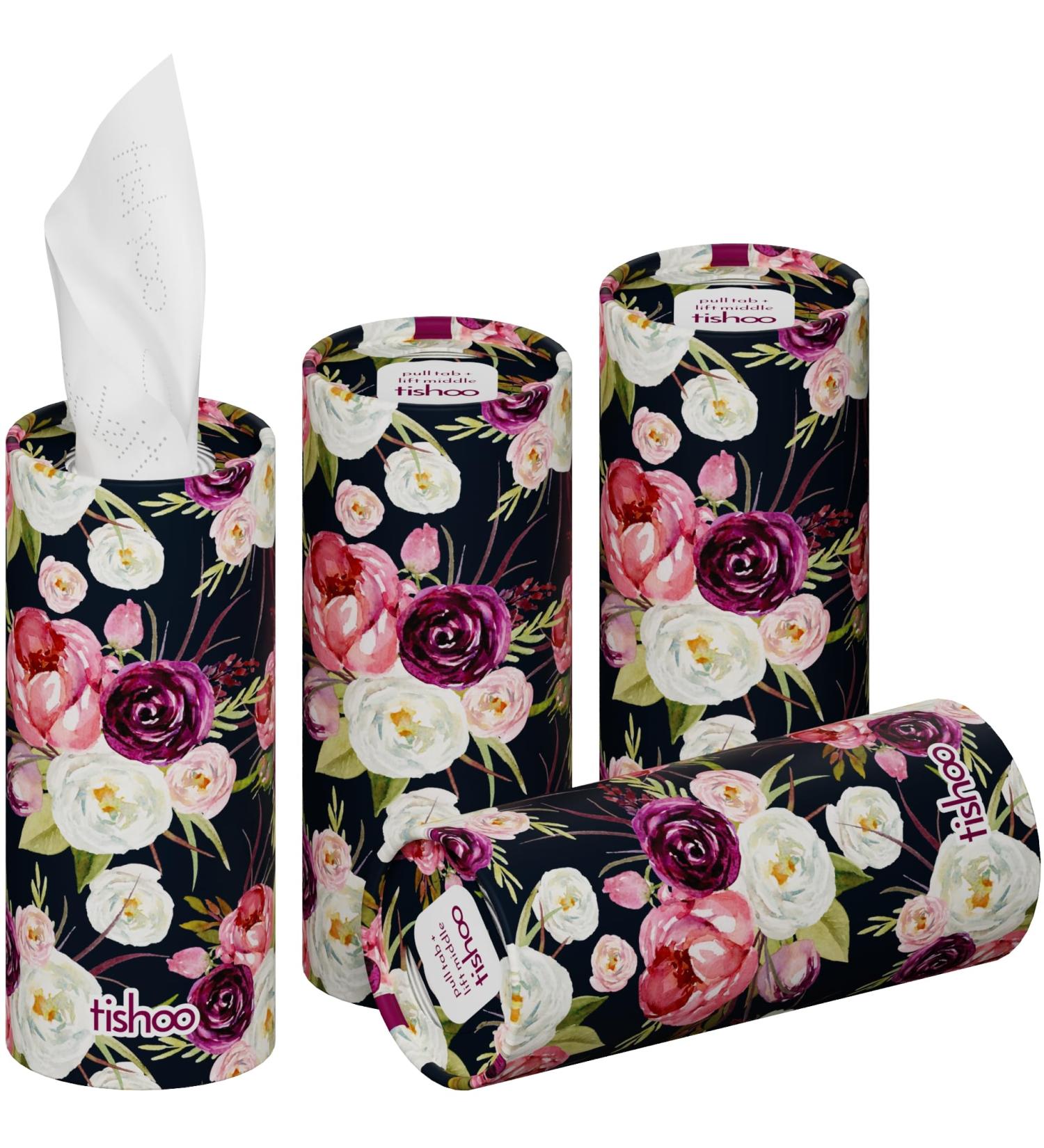 TiShoo Extra Soft Moisturizing Handkerchiefs | Eco-Friendly 4-Pack for Home Car & Travel | Purple/Floral Design - Buy Online on GoSupps.com