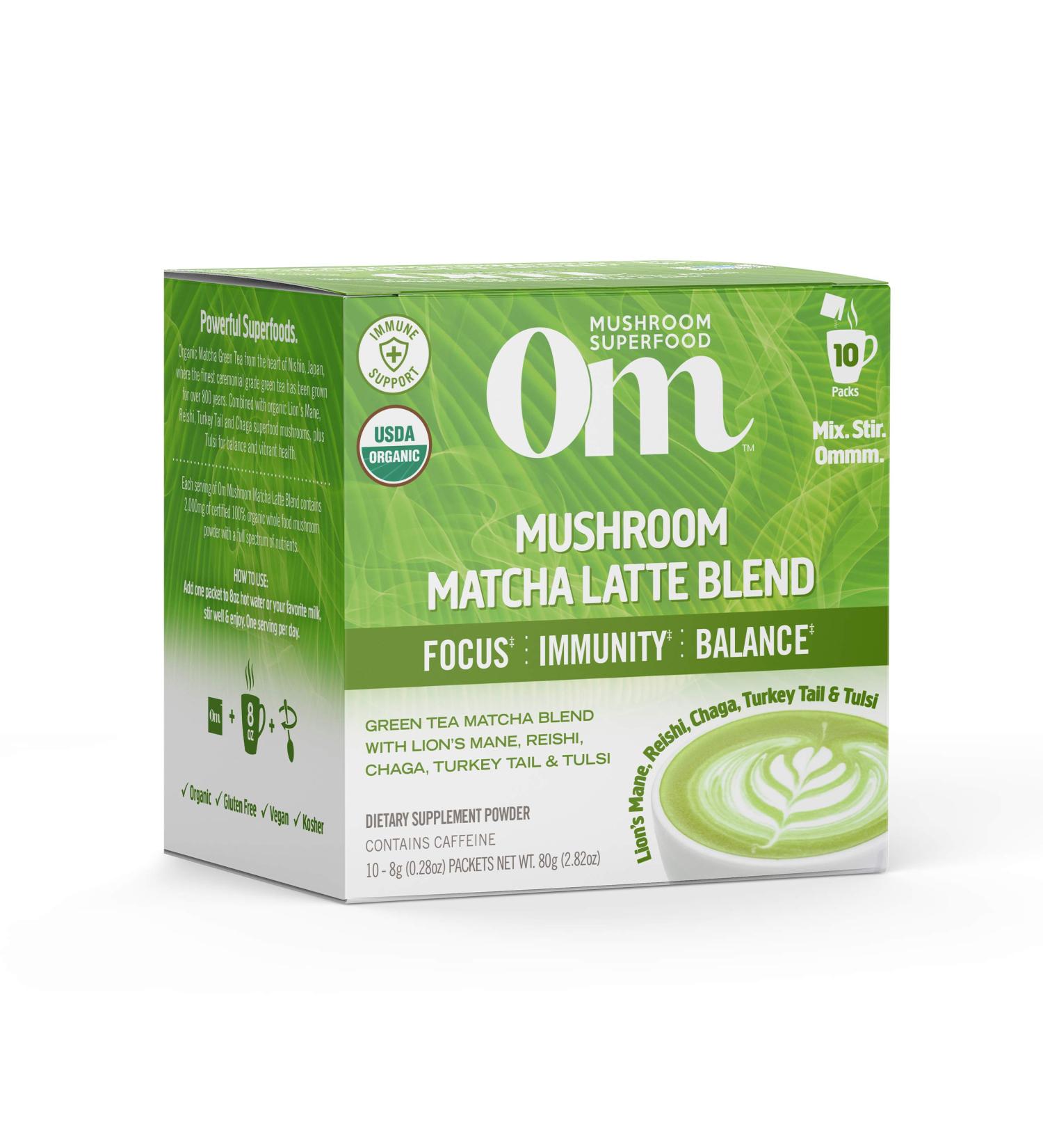 Om Mushrooms Mushroom Powered Matcha Latte Blend 10 Packets 0.28 oz (8 g) Each - Buy Online on GoSupps.com
