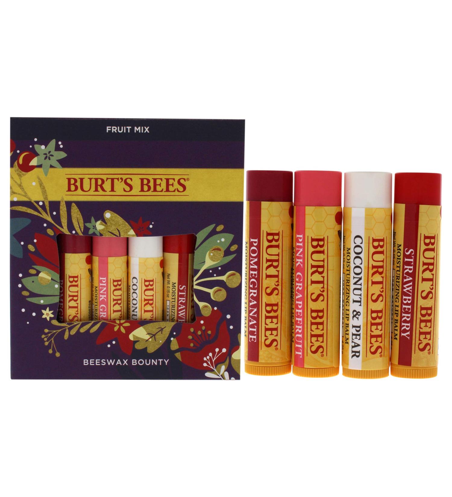 Burt's Bees Holiday Gift - 4 Lip Balm Stocking Stuffers | Beeswax Fruit Set - Pomegranate Sweet Mandarin Coconut & Pear Watermelon - Ideal for International Shipping - Buy Online on GoSupps.com