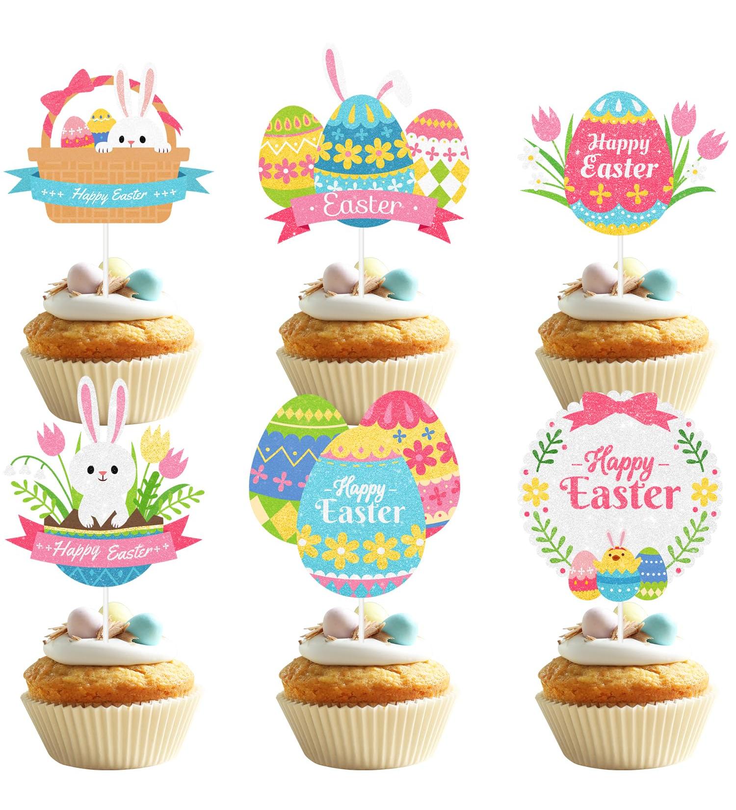Adorable Happy Easter Egg Cupcake Toppers for Kids Set of 18 - These are bunny decorations that boys and girls will love at Easter parties baby showers and themed birthday parties - SugarGera - Buy Online on GoSupps.com