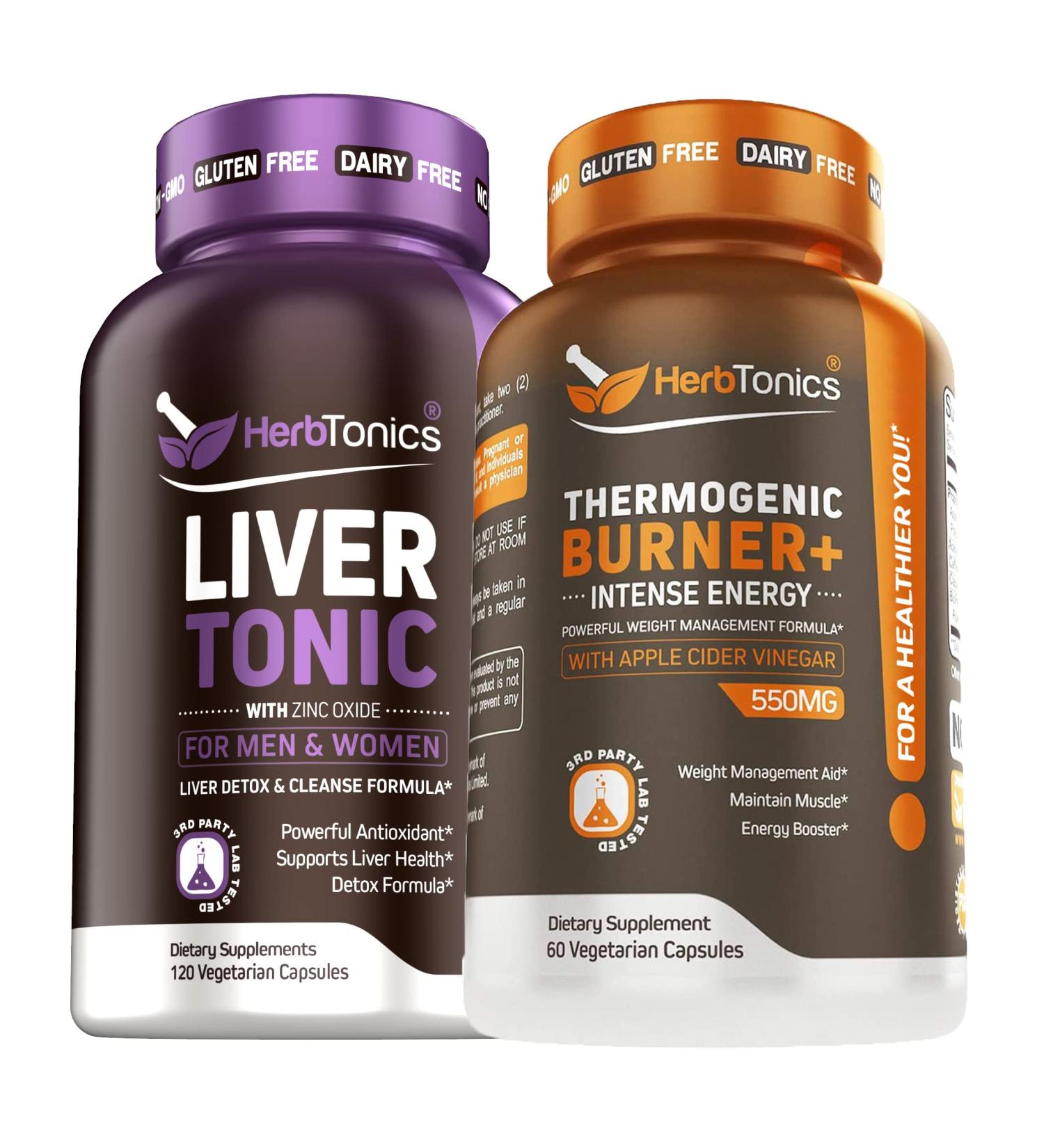 Herbtonics LiverTonic & Thermogenic Burner Bundle - Liver Cleanse & Fatty Liver Repair Formula | Fat Burner & Weight Loss Supplement - 120 Vegan Capsules - Buy Online on GoSupps.com