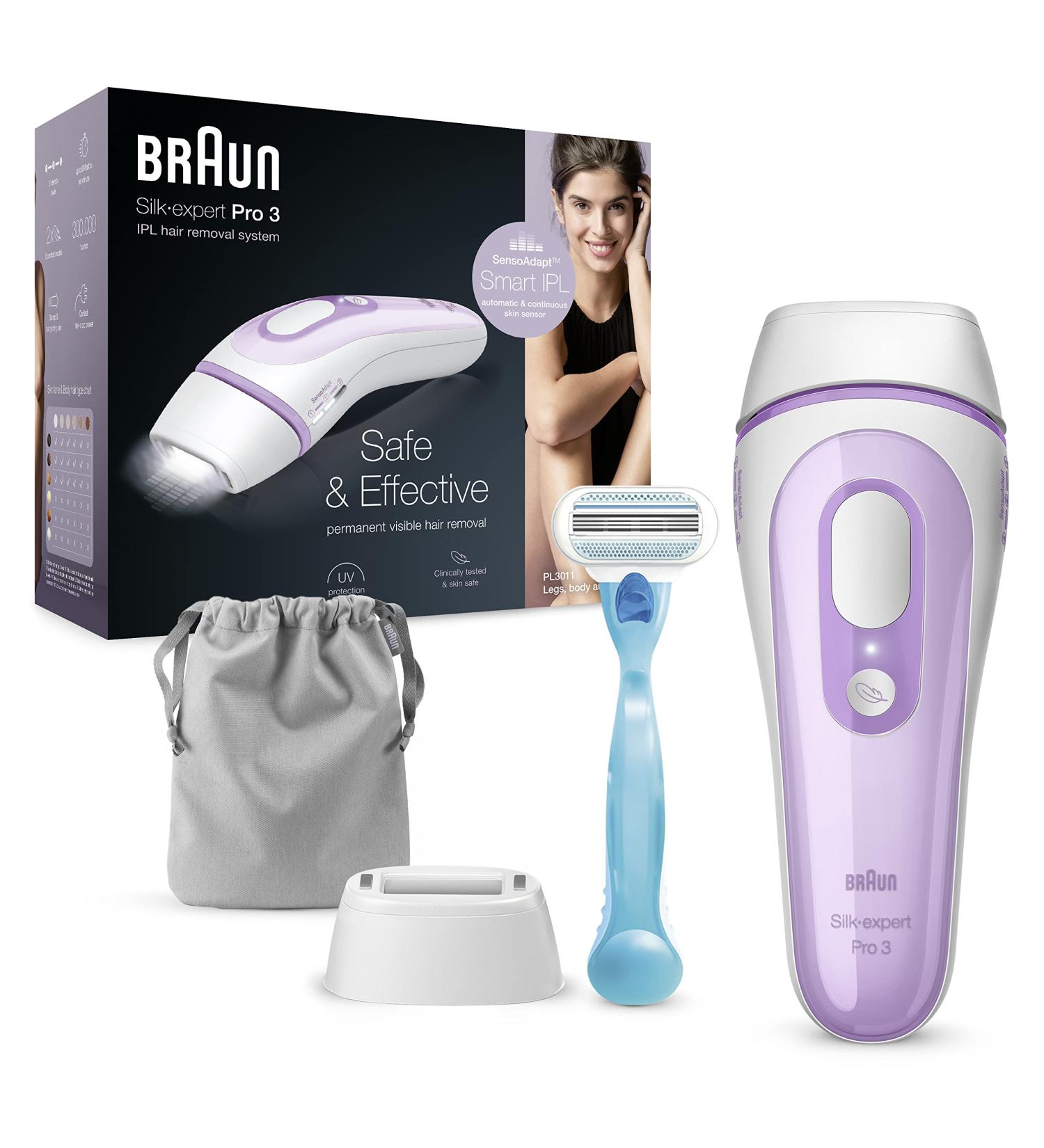 Braun IPL Silk Expert Pro 3 - Permanent Hair Removal Device | Venus Razor Alternative for Women | PL3011 White/Purple Gift - Buy Online on GoSupps.com