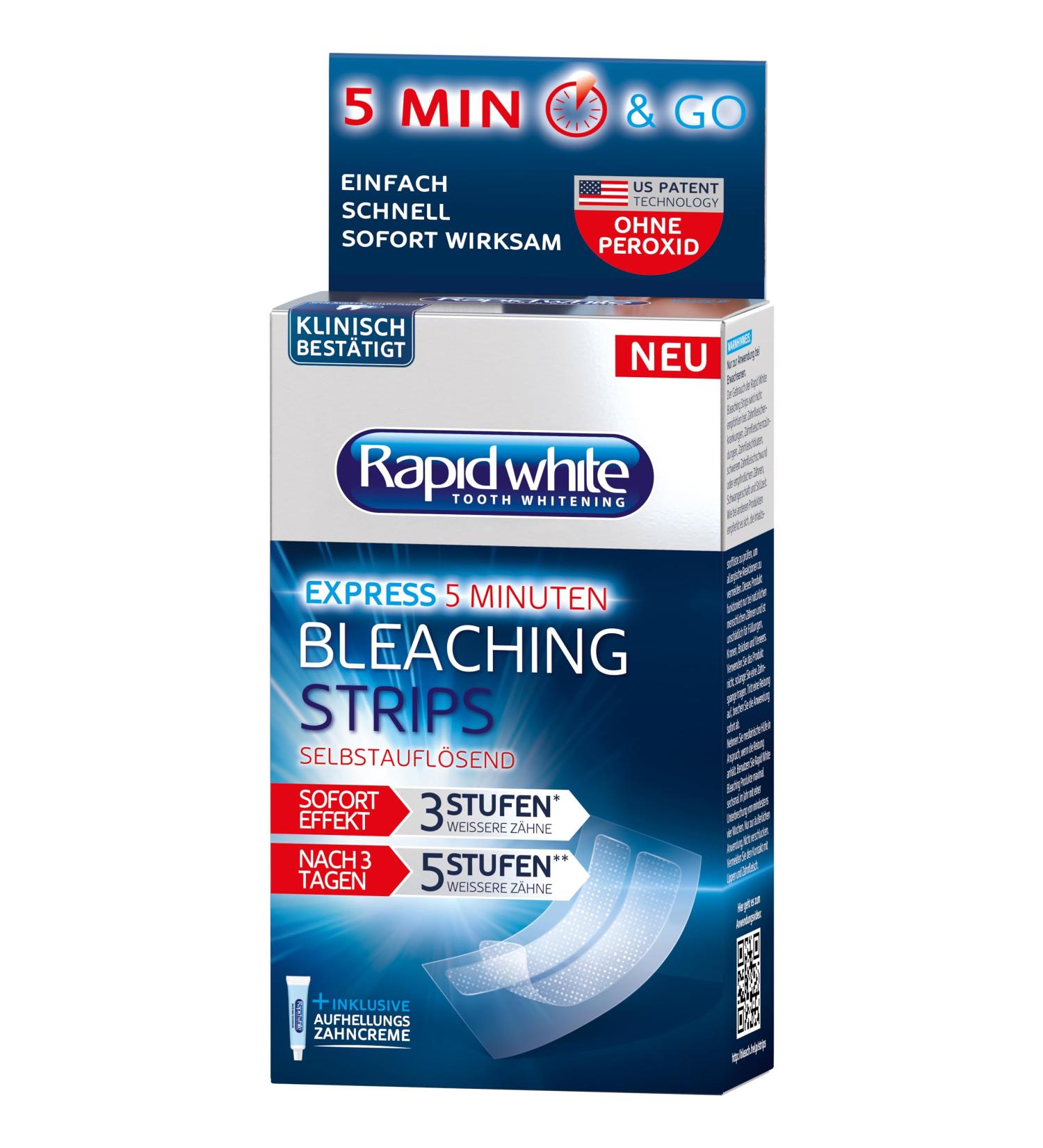 Buy Rapid White Bleaching Strips - Whiter Teeth in 3 Days At-Home Tooth Whitening without Hydrogen Peroxide - 6 Sachets - Buy Online on GoSupps.com