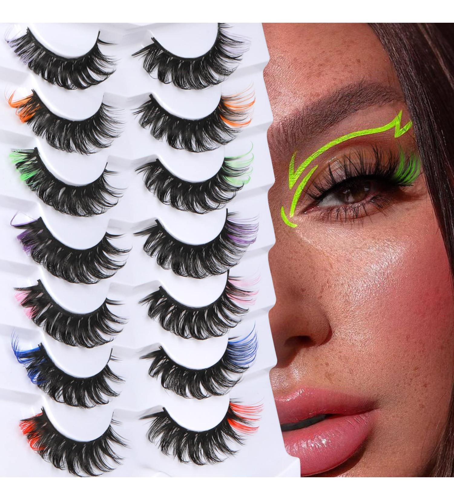 Goddenus B-Rainbow Color 5D False Eyelashes Pack - 7 Pairs Colored Eyelashes with 7 Vibrant Colors - D Curl Fluffy Mink Lashes - Buy Online on GoSupps.com