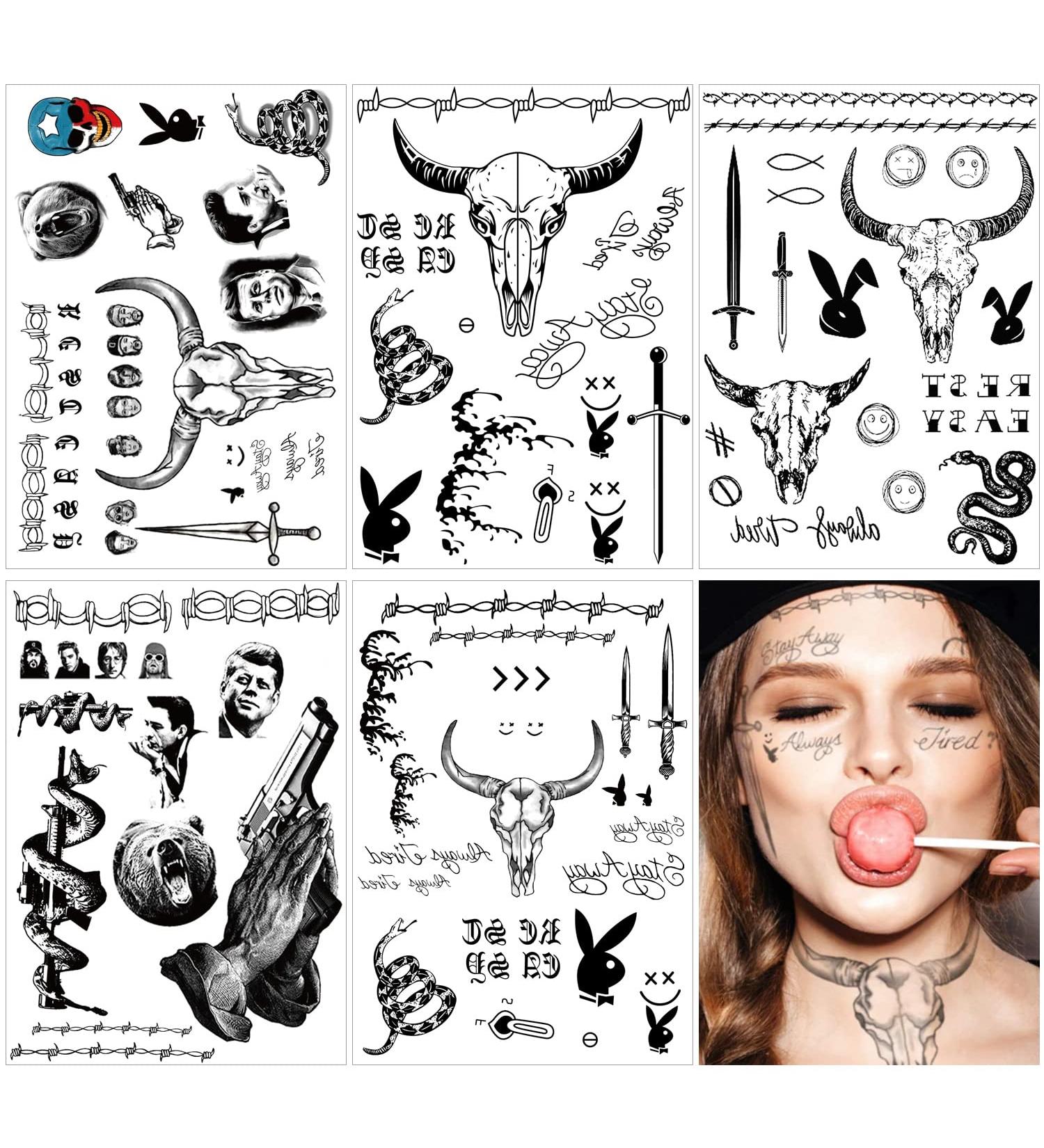 5 Sheets Halloween Temporary Face Tattoos - Cosplay Makeup Stickers for Women, Men, Teens - Hand & Neck Fake Tattoos - Halloween Costume Accessories - Buy Online on GoSupps.com